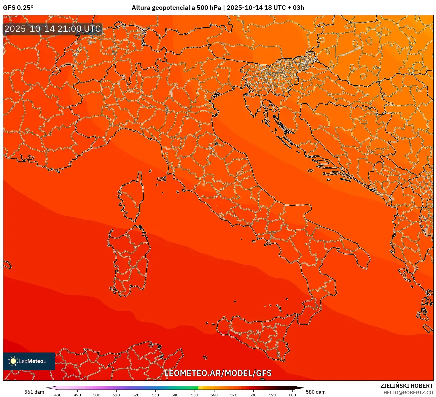 GFS model - Italia, Altura geopotencial a 500 hPa GFS model - Italia, Altura geopotencial a 500 hPa