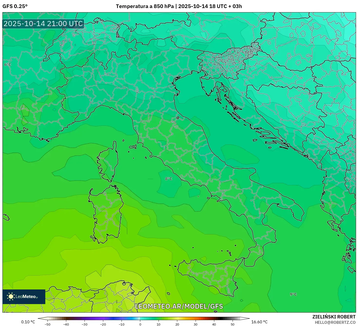 GFS model - Italia, Temperatura a 850 hPa GFS model - Italia, Temperatura a 850 hPa