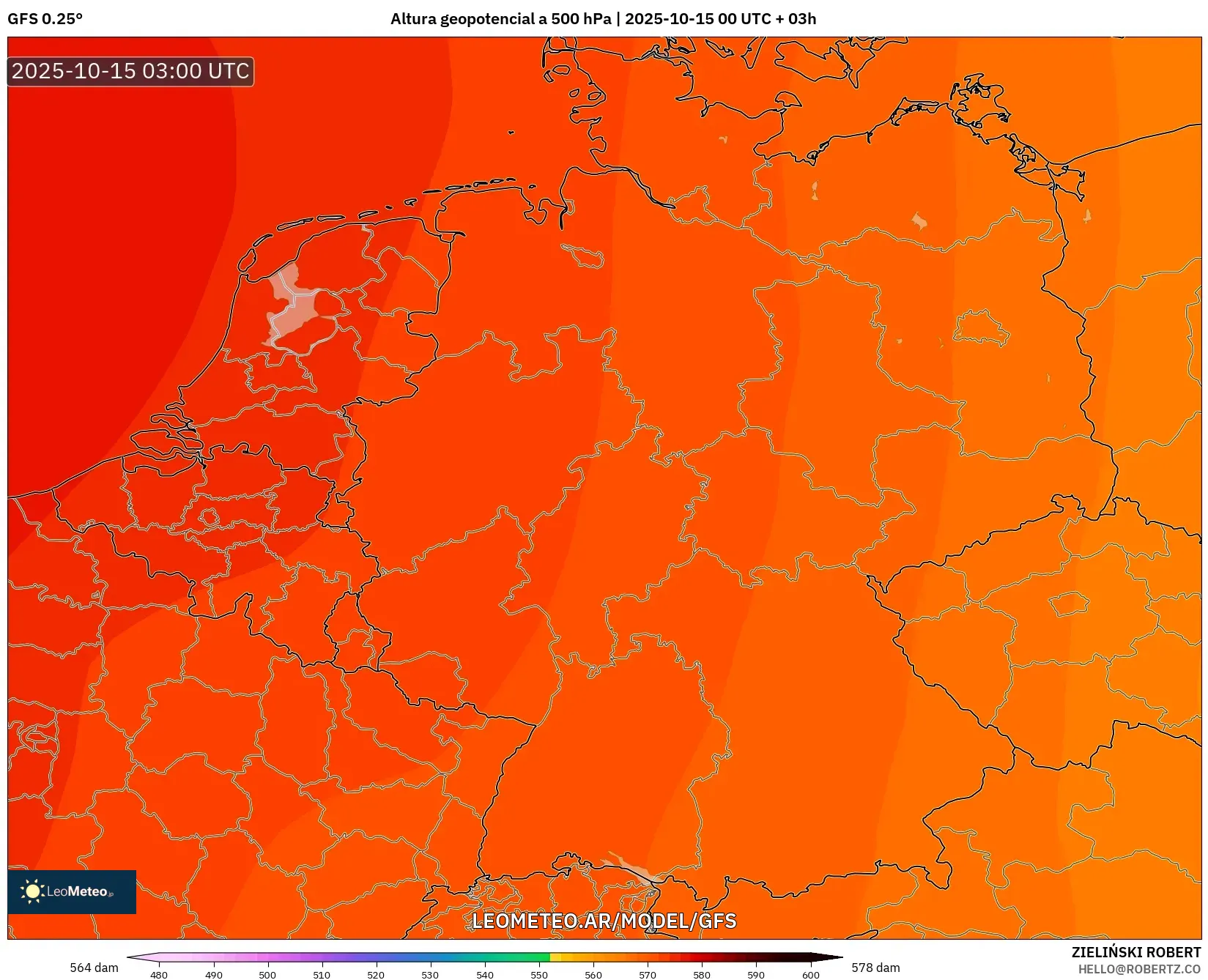 GFS model - Alemania, Altura geopotencial a 500 hPa GFS model - Alemania, Altura geopotencial a 500 hPa