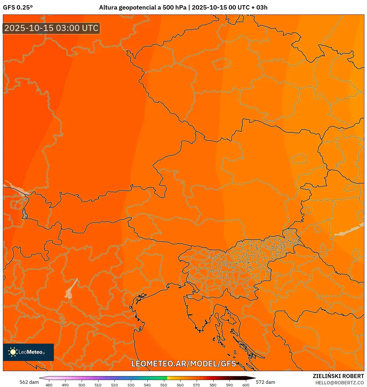 GFS model - Austria, Altura geopotencial a 500 hPa GFS model - Austria, Altura geopotencial a 500 hPa