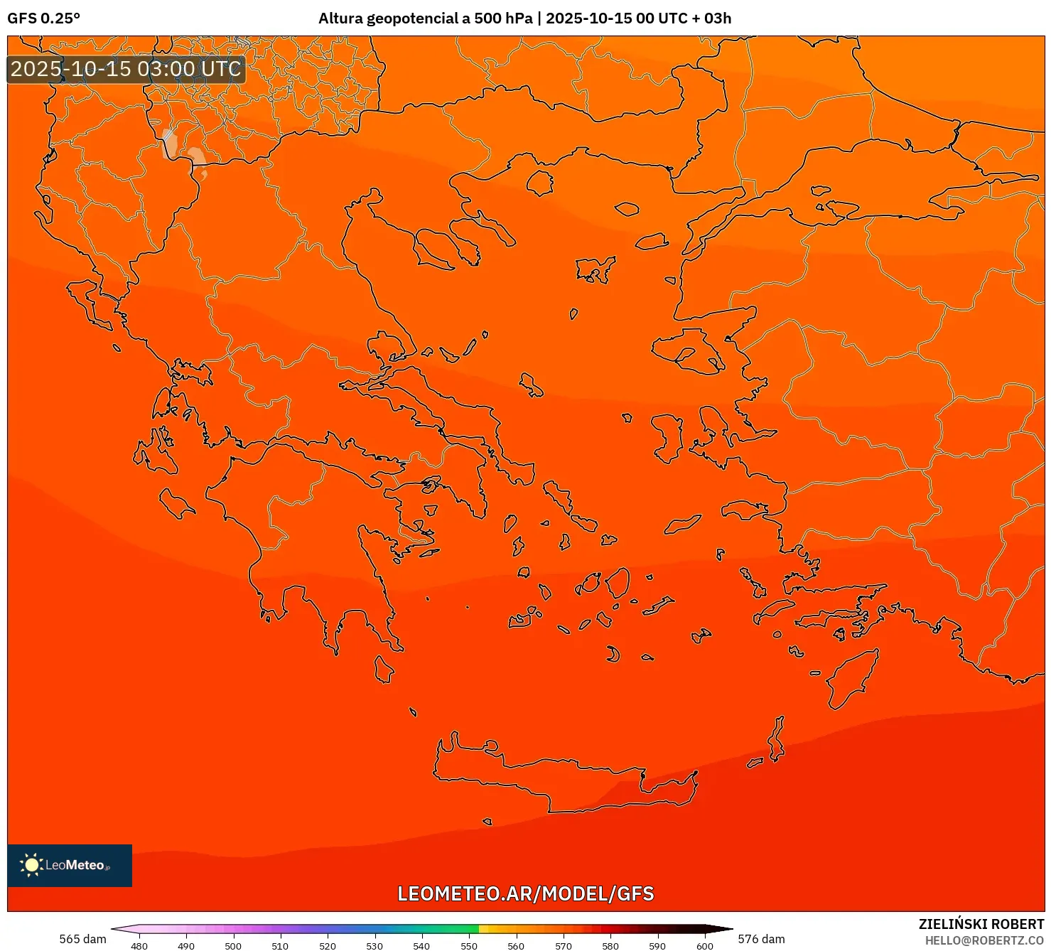 GFS model - Grecia, Altura geopotencial a 500 hPa GFS model - Grecia, Altura geopotencial a 500 hPa