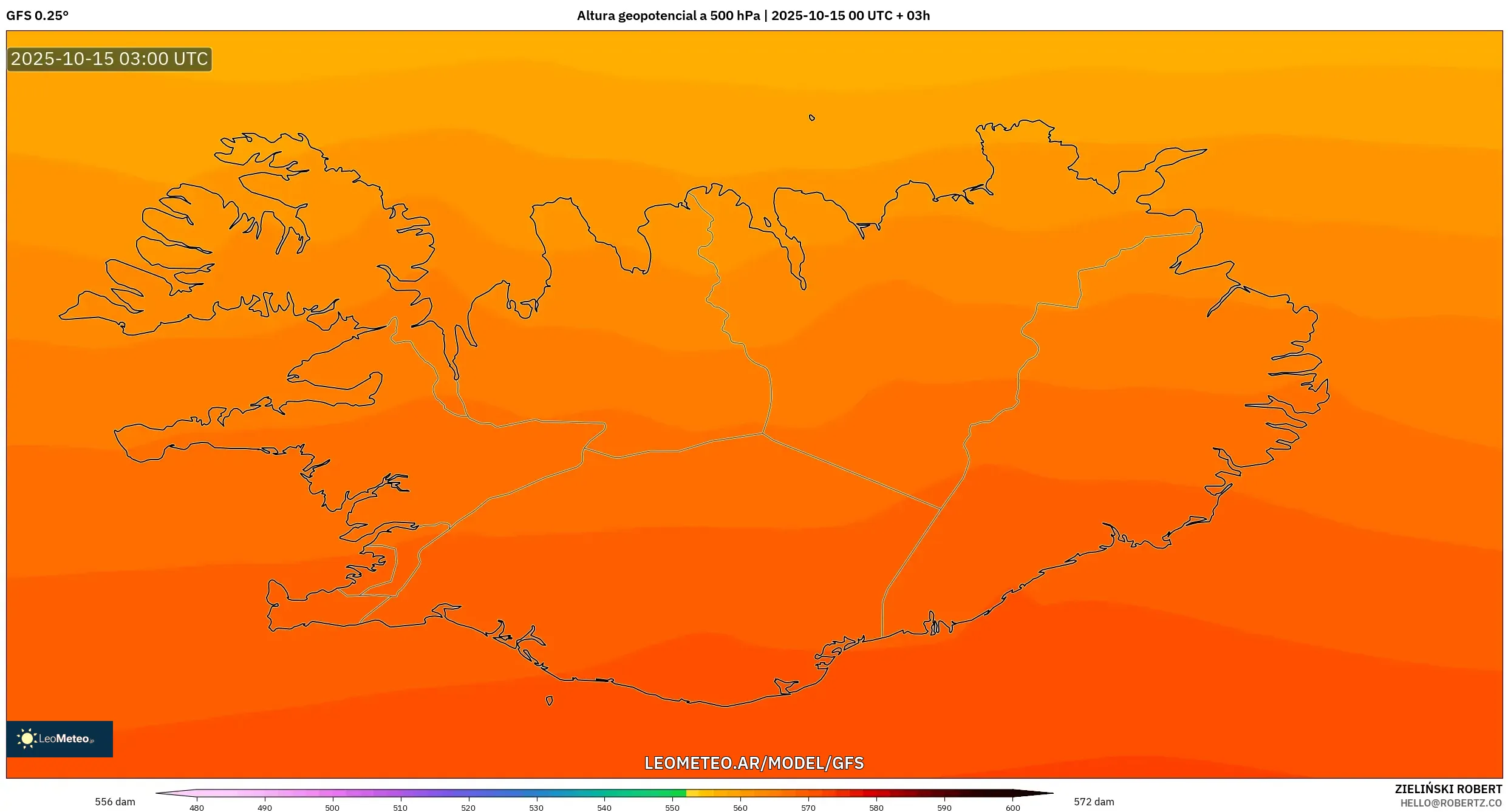GFS model - Islandia, Altura geopotencial a 500 hPa GFS model - Islandia, Altura geopotencial a 500 hPa