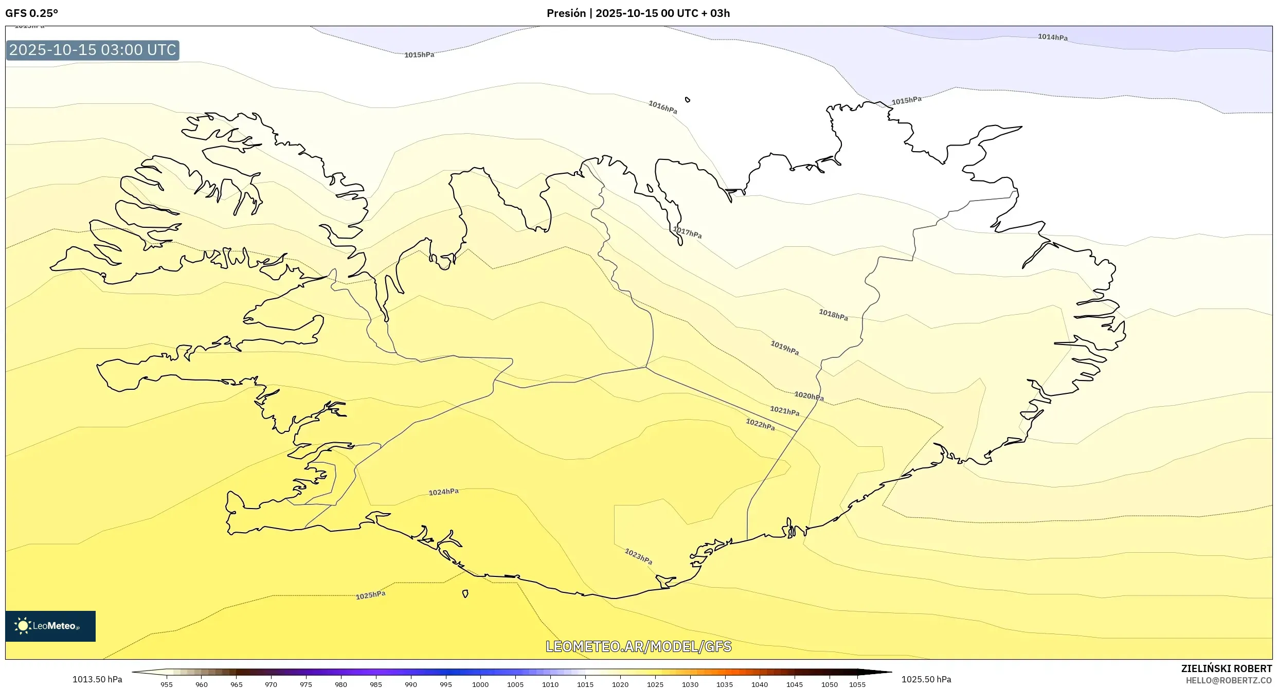 GFS model - Islandia, Presión GFS model - Islandia, Presión
