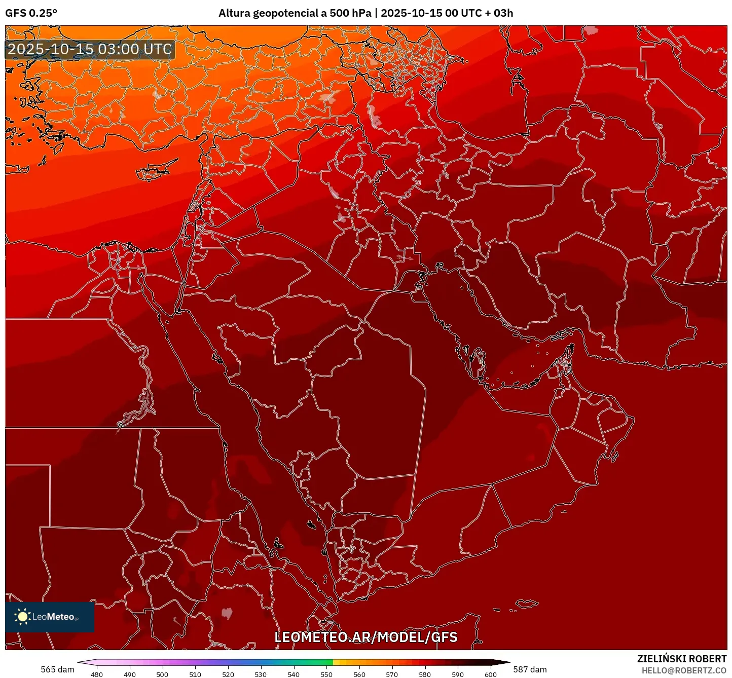 GFS model - Oriente Medio, Altura geopotencial a 500 hPa GFS model - Oriente Medio, Altura geopotencial a 500 hPa