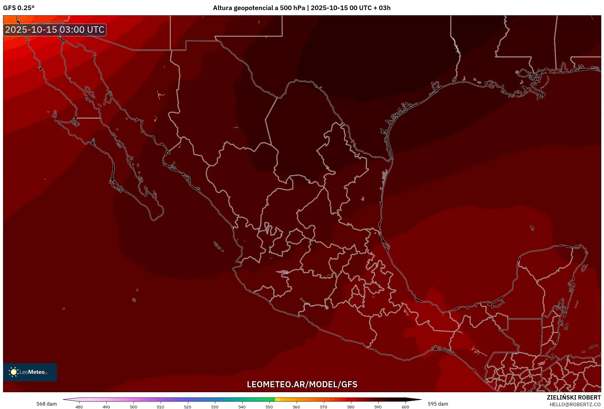 GFS model - México, Altura geopotencial a 500 hPa GFS model - México, Altura geopotencial a 500 hPa