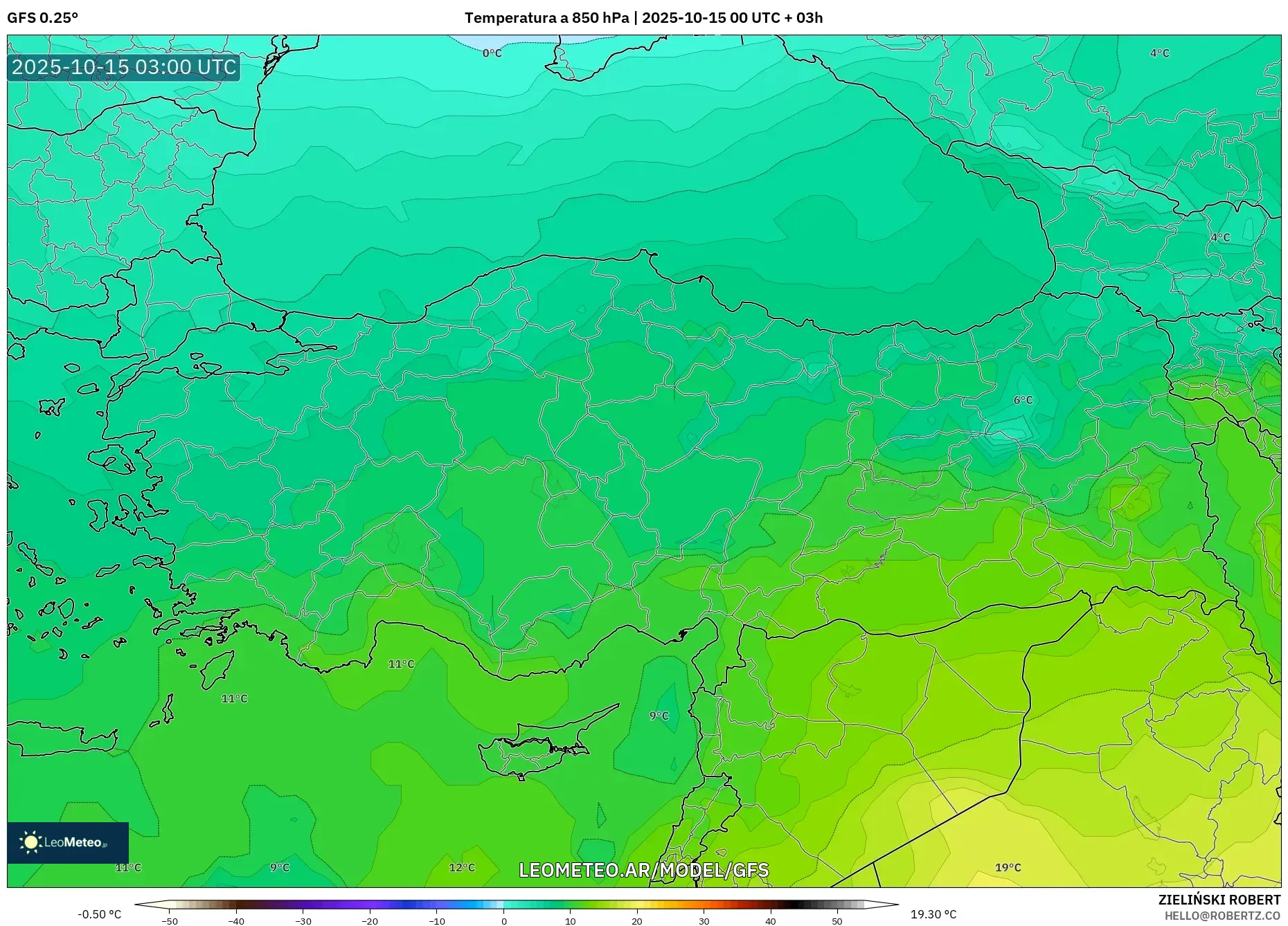 GFS model - Turquía, Temperatura a 850 hPa GFS model - Turquía, Temperatura a 850 hPa