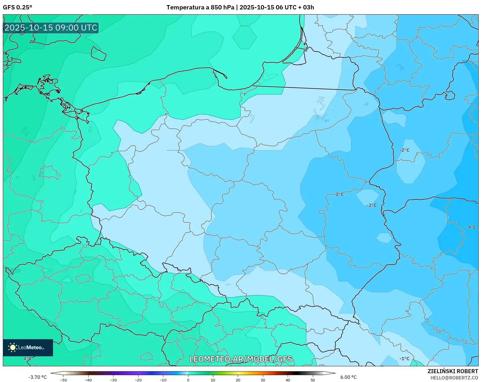GFS model - Polonia, Temperatura a 850 hPa
