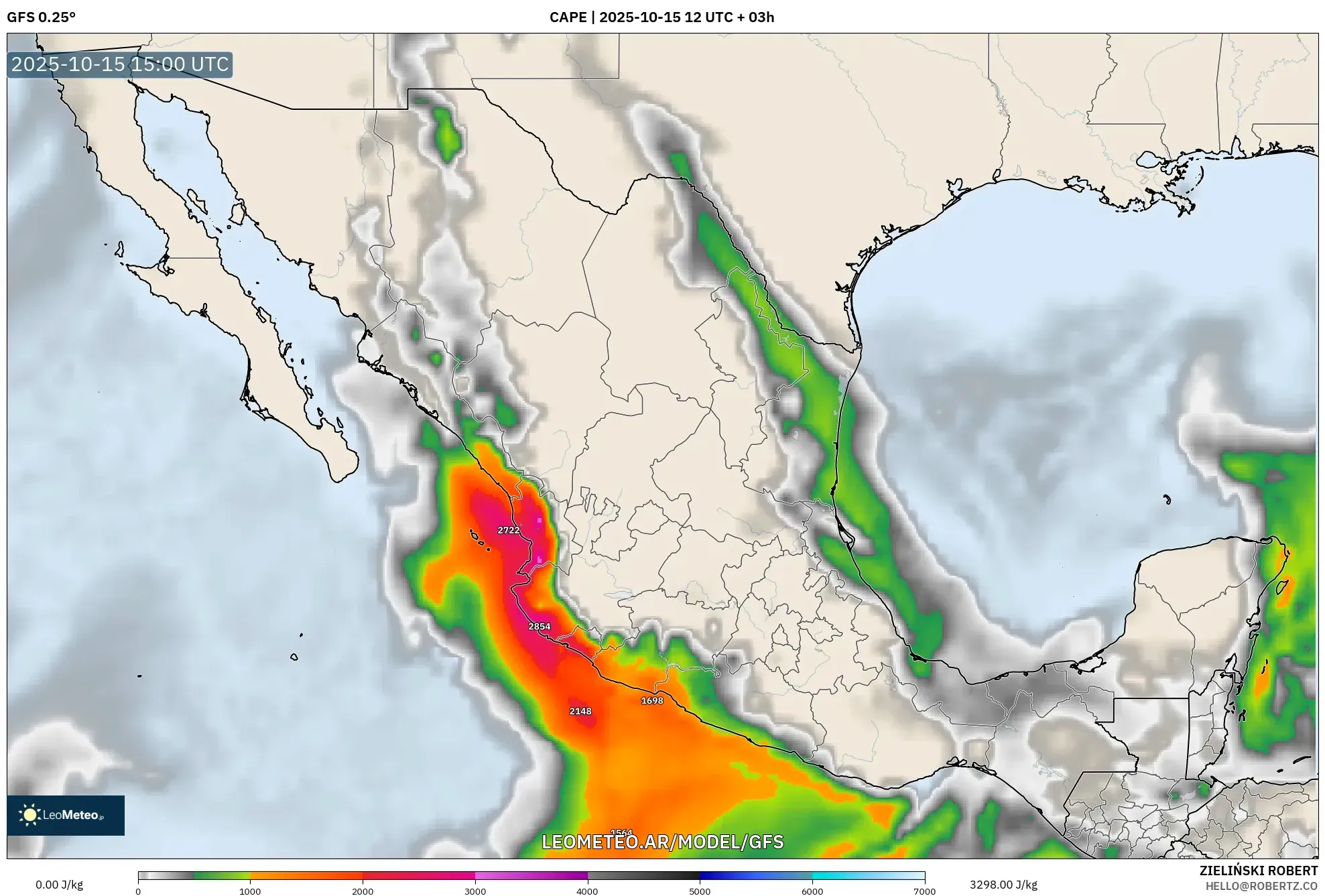 GFS model - México, CAPE GFS model - México, CAPE