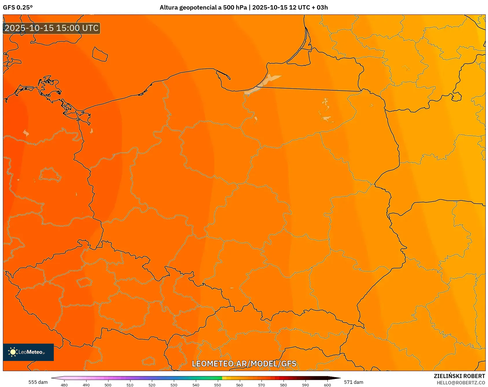 GFS model - Polonia, Altura geopotencial a 500 hPa GFS model - Polonia, Altura geopotencial a 500 hPa