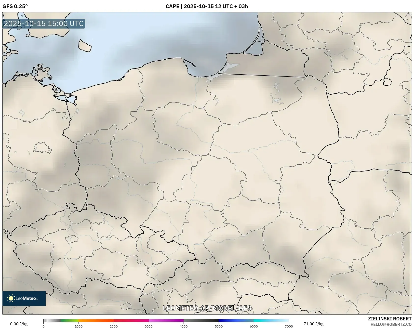 GFS model - Polonia, CAPE GFS model - Polonia, CAPE