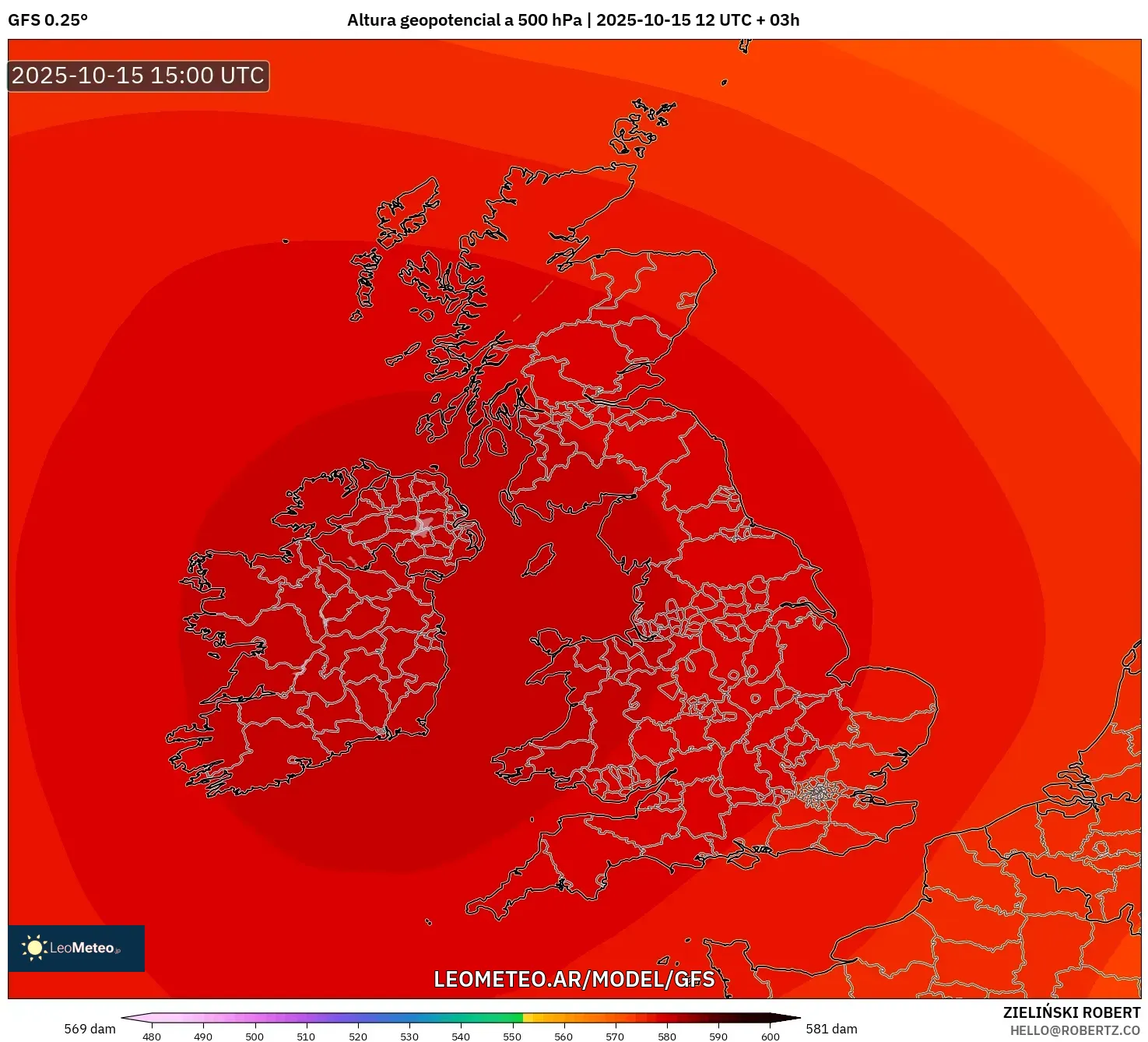 GFS model - Reino Unido, Altura geopotencial a 500 hPa GFS model - Reino Unido, Altura geopotencial a 500 hPa