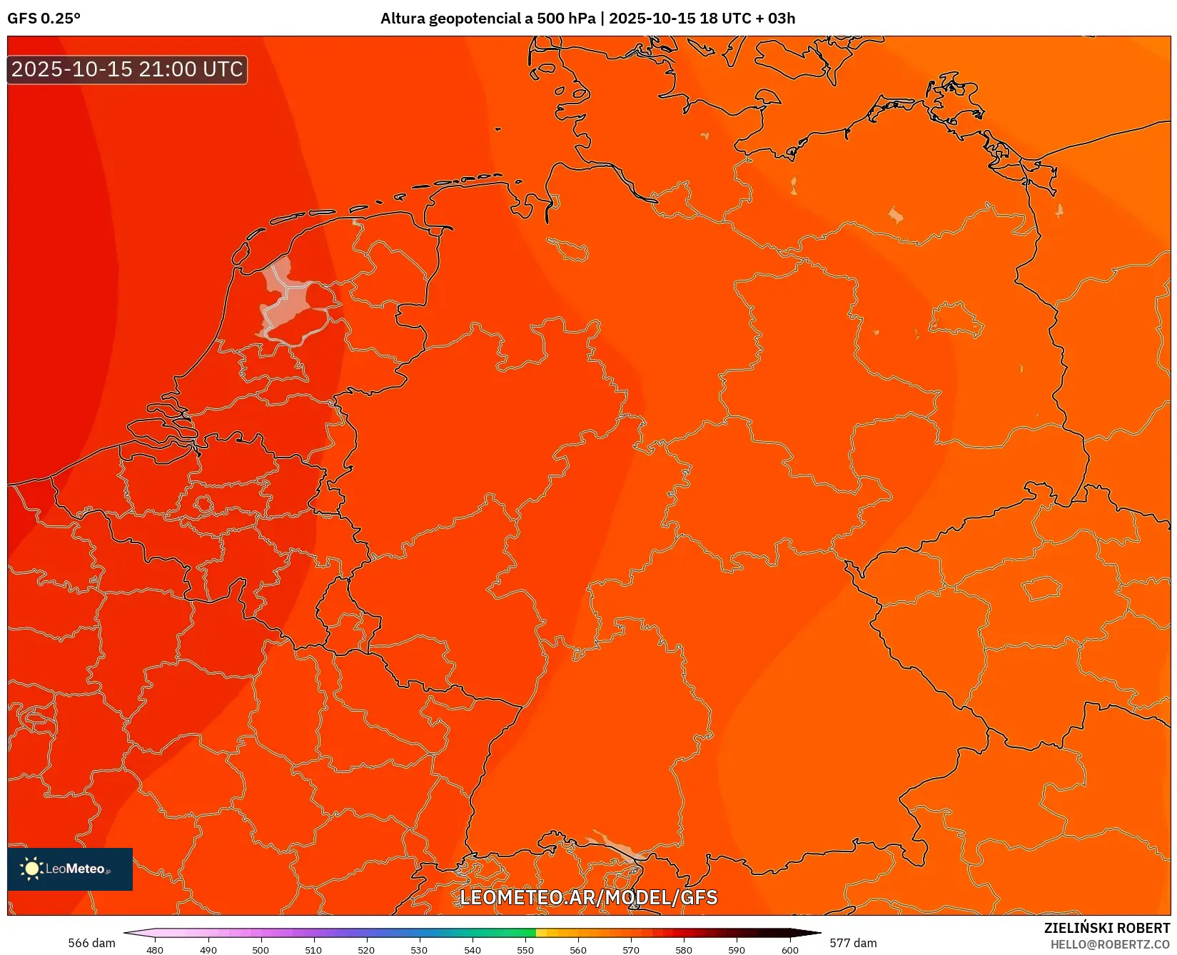 GFS model - Alemania, Altura geopotencial a 500 hPa GFS model - Alemania, Altura geopotencial a 500 hPa