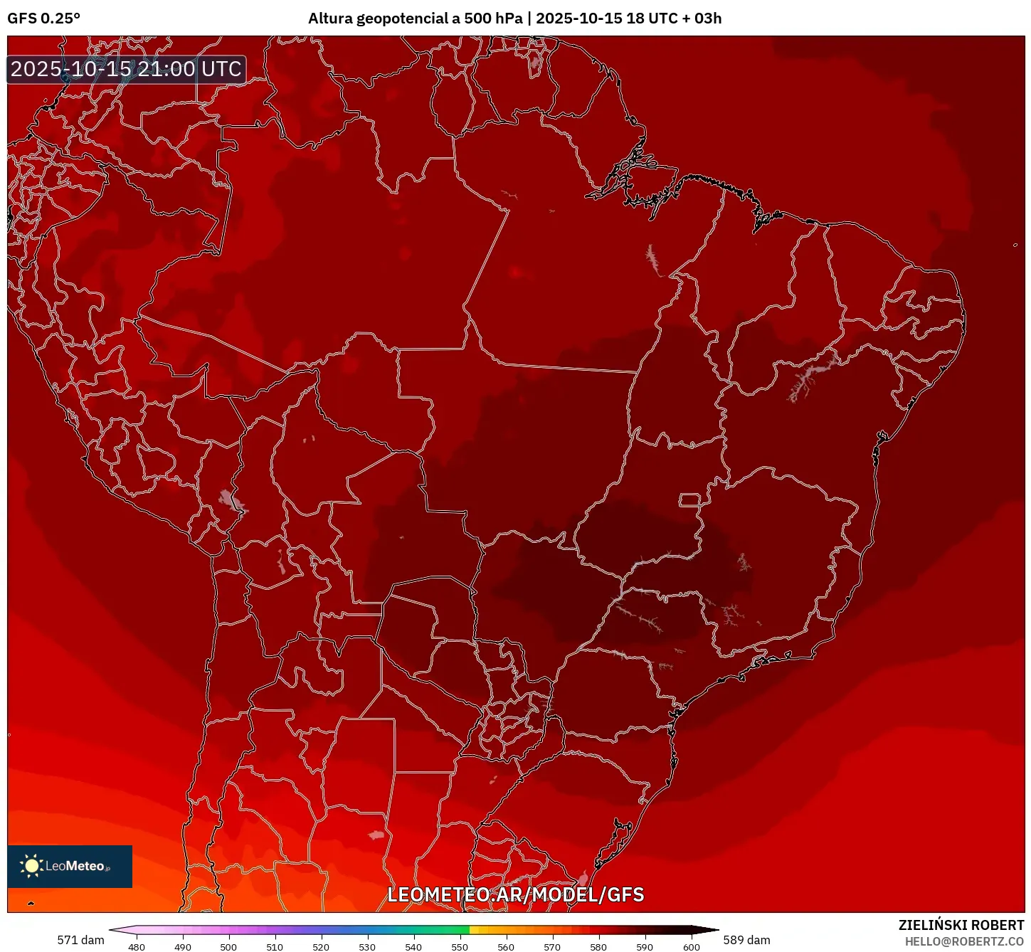 GFS model - Brasil, Altura geopotencial a 500 hPa GFS model - Brasil, Altura geopotencial a 500 hPa