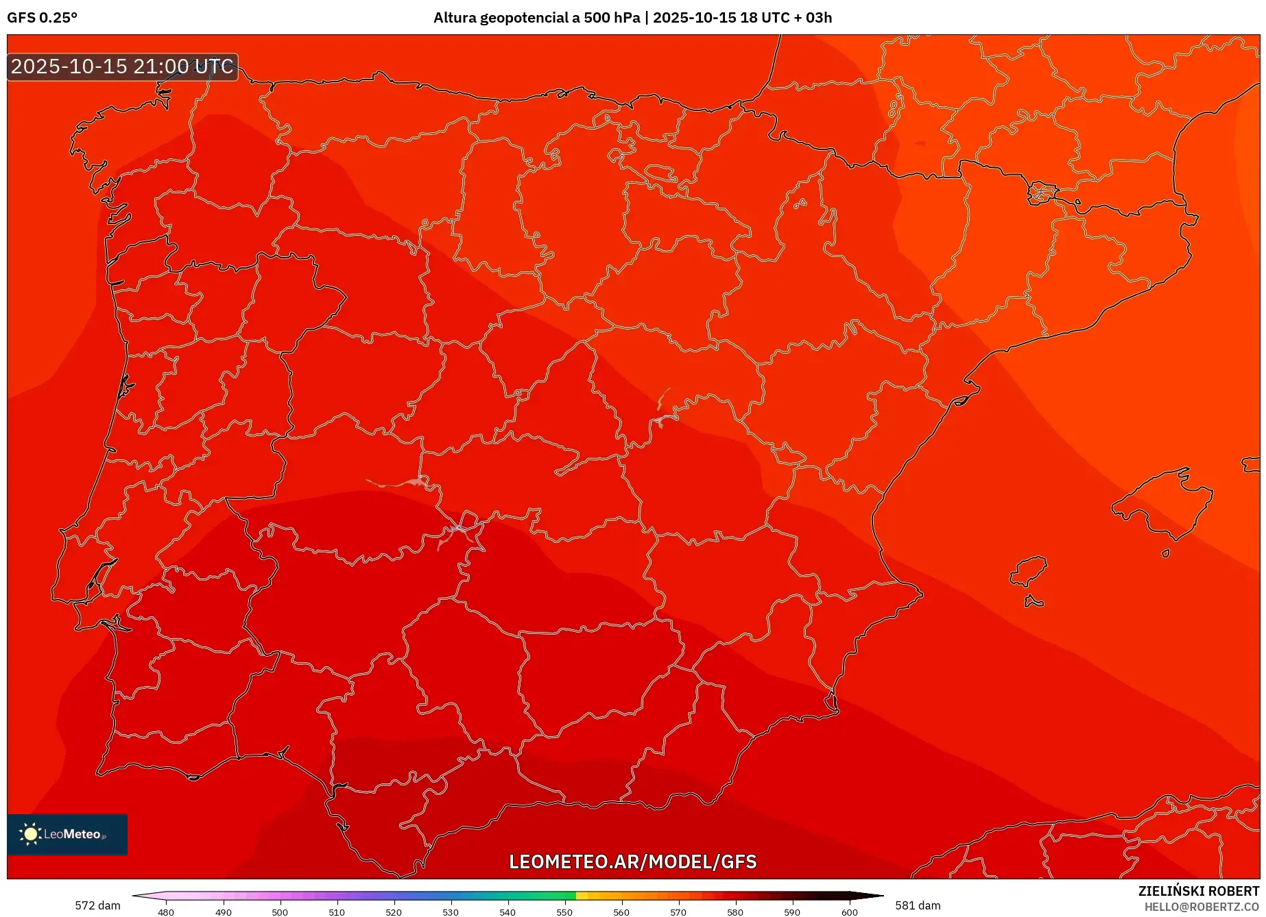 GFS model - España, Altura geopotencial a 500 hPa GFS model - España, Altura geopotencial a 500 hPa