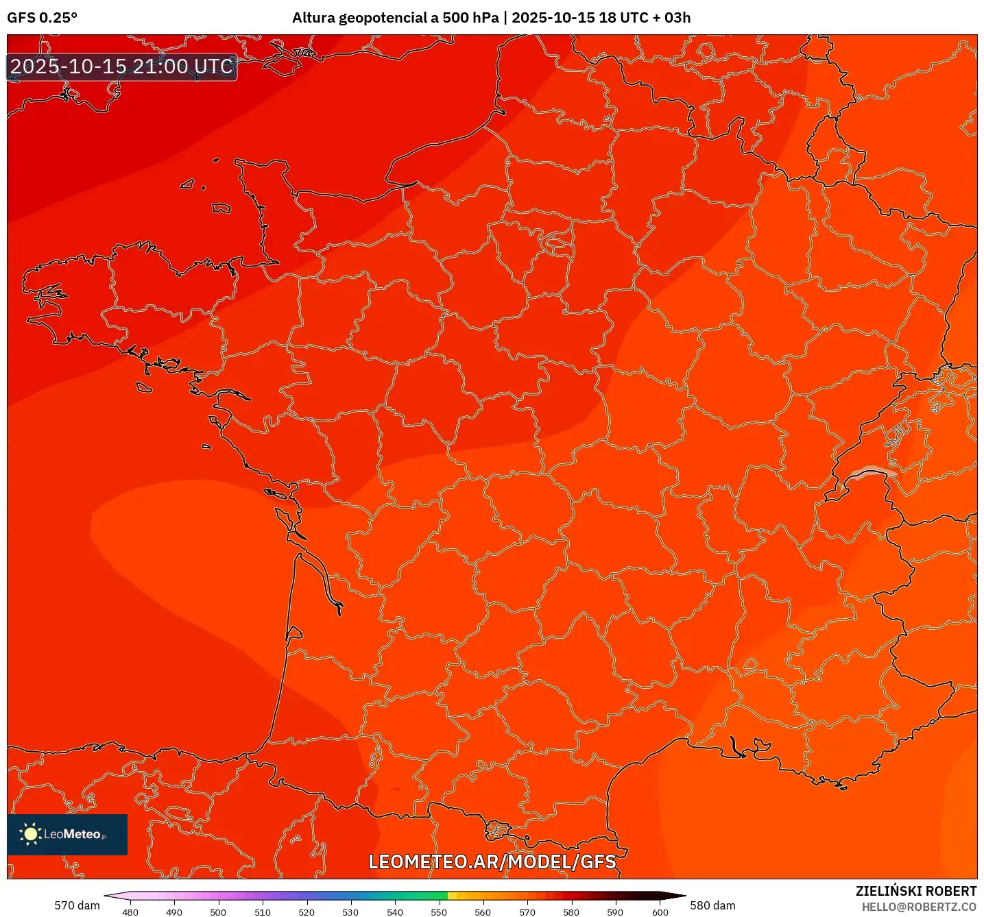 GFS model - Francia, Altura geopotencial a 500 hPa GFS model - Francia, Altura geopotencial a 500 hPa