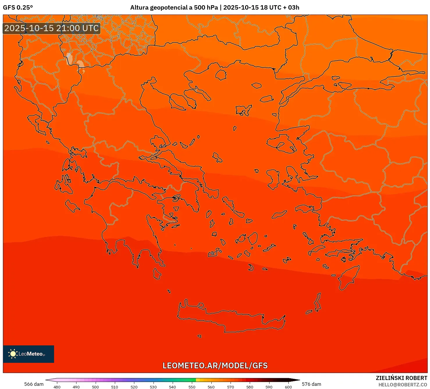 GFS model - Grecia, Altura geopotencial a 500 hPa GFS model - Grecia, Altura geopotencial a 500 hPa