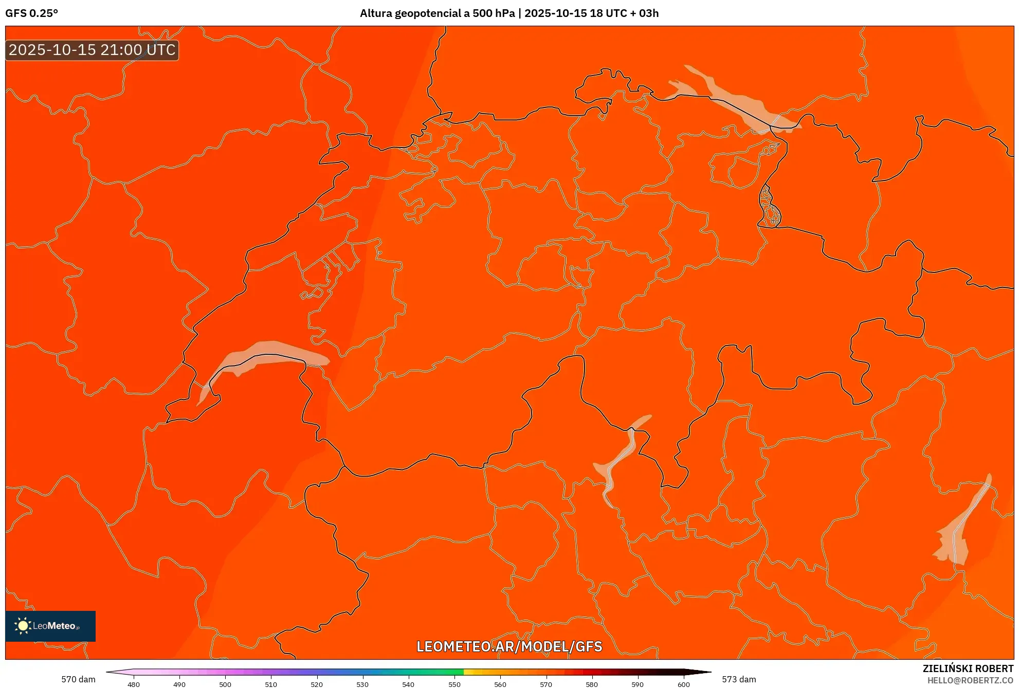 GFS model - Suiza, Altura geopotencial a 500 hPa GFS model - Suiza, Altura geopotencial a 500 hPa