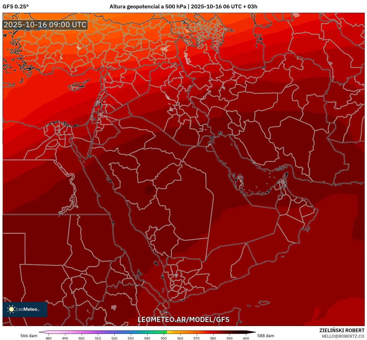 GFS model - Oriente Medio, Altura geopotencial a 500 hPa GFS model - Oriente Medio, Altura geopotencial a 500 hPa