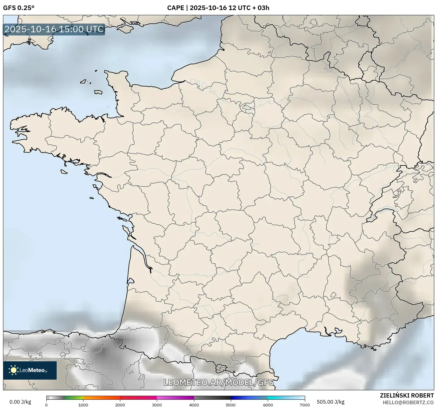 GFS model - Francia, CAPE GFS model - Francia, CAPE