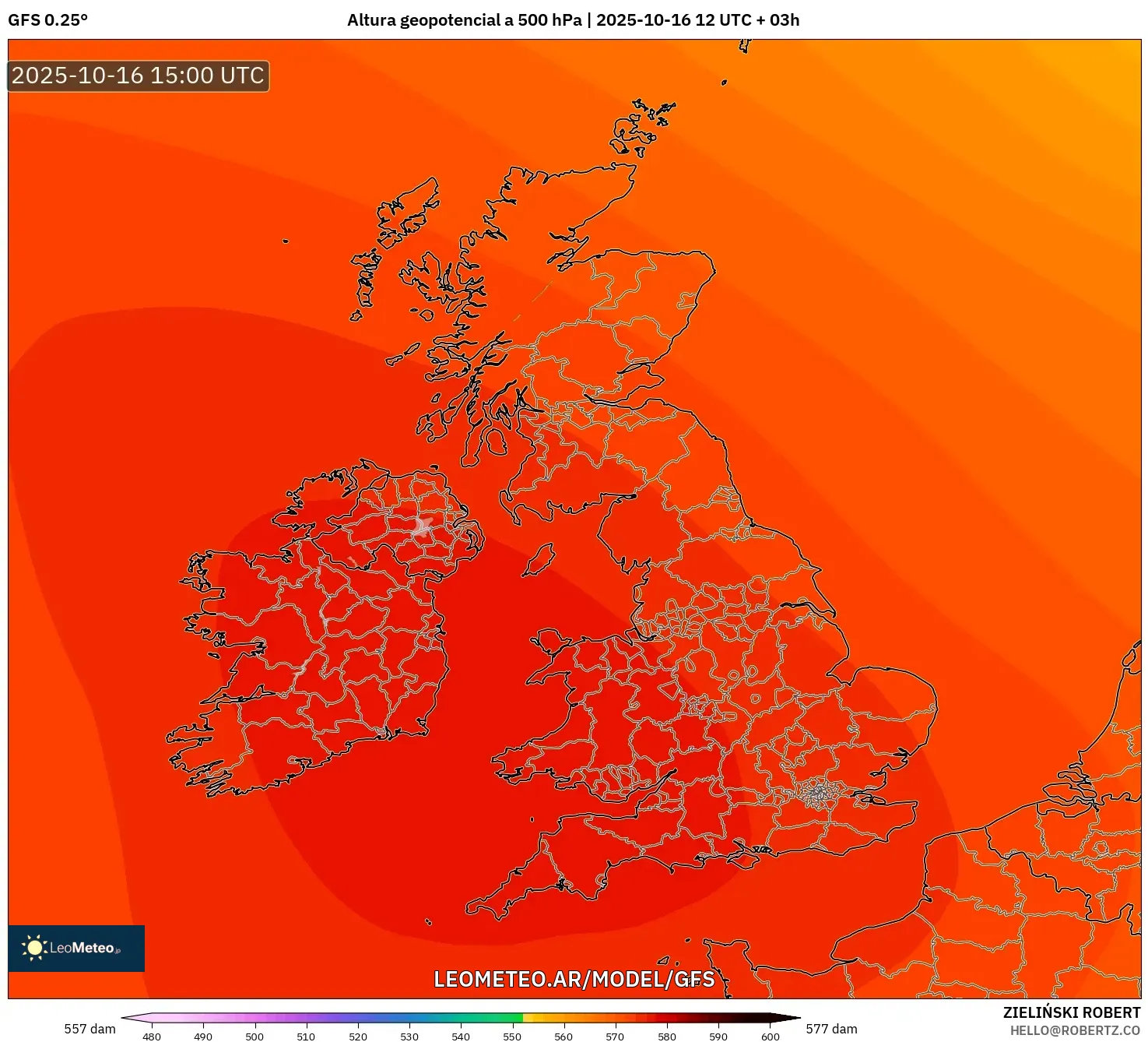 GFS model - Reino Unido, Altura geopotencial a 500 hPa GFS model - Reino Unido, Altura geopotencial a 500 hPa