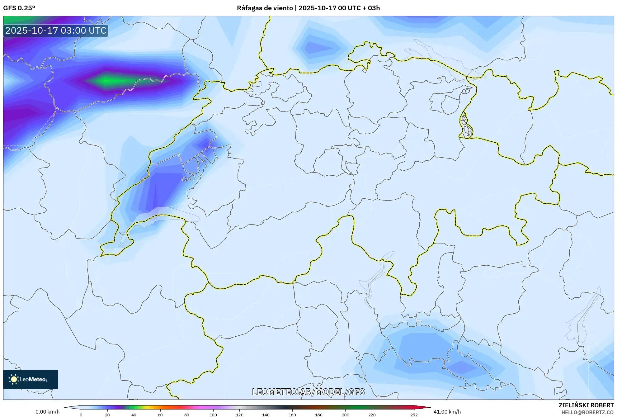 GFS model - Suiza, Ráfagas de viento GFS model - Suiza, Ráfagas de viento