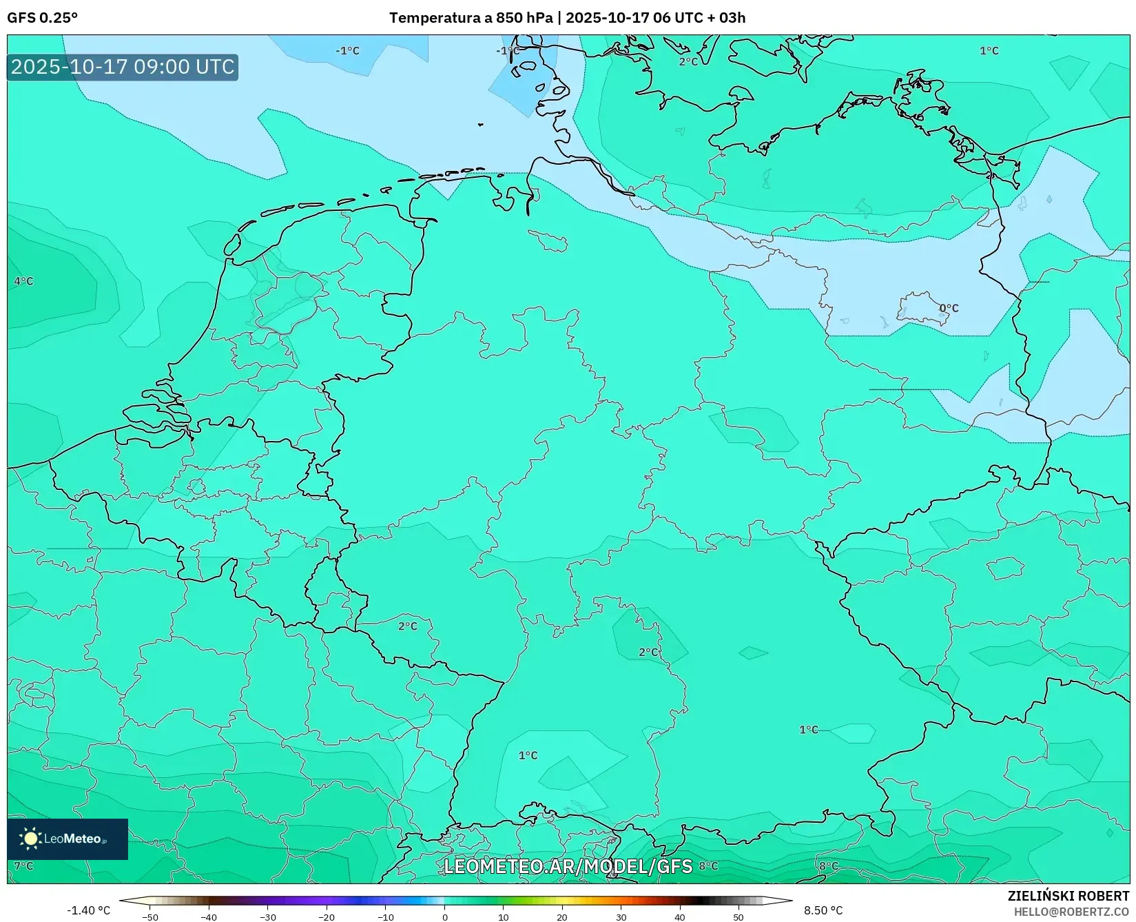 GFS model - Alemania, Temperatura a 850 hPa GFS model - Alemania, Temperatura a 850 hPa