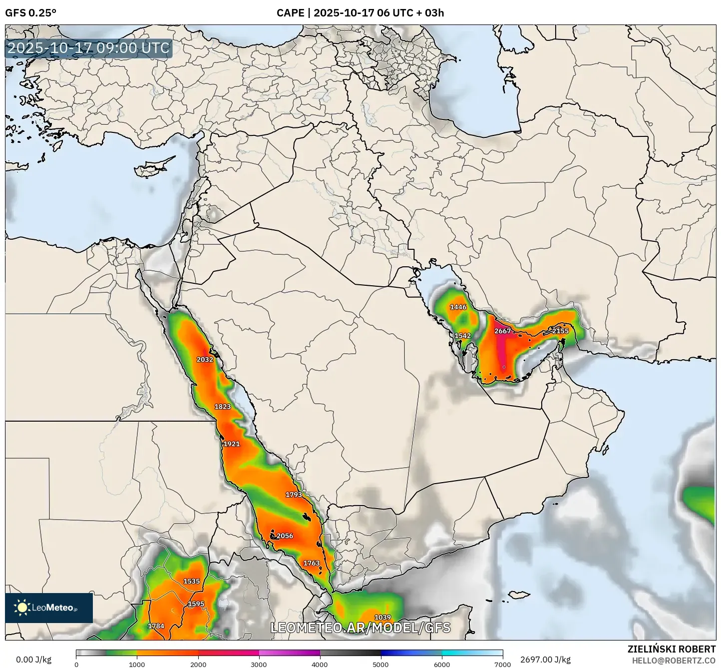 GFS model - Oriente Medio, CAPE GFS model - Oriente Medio, CAPE