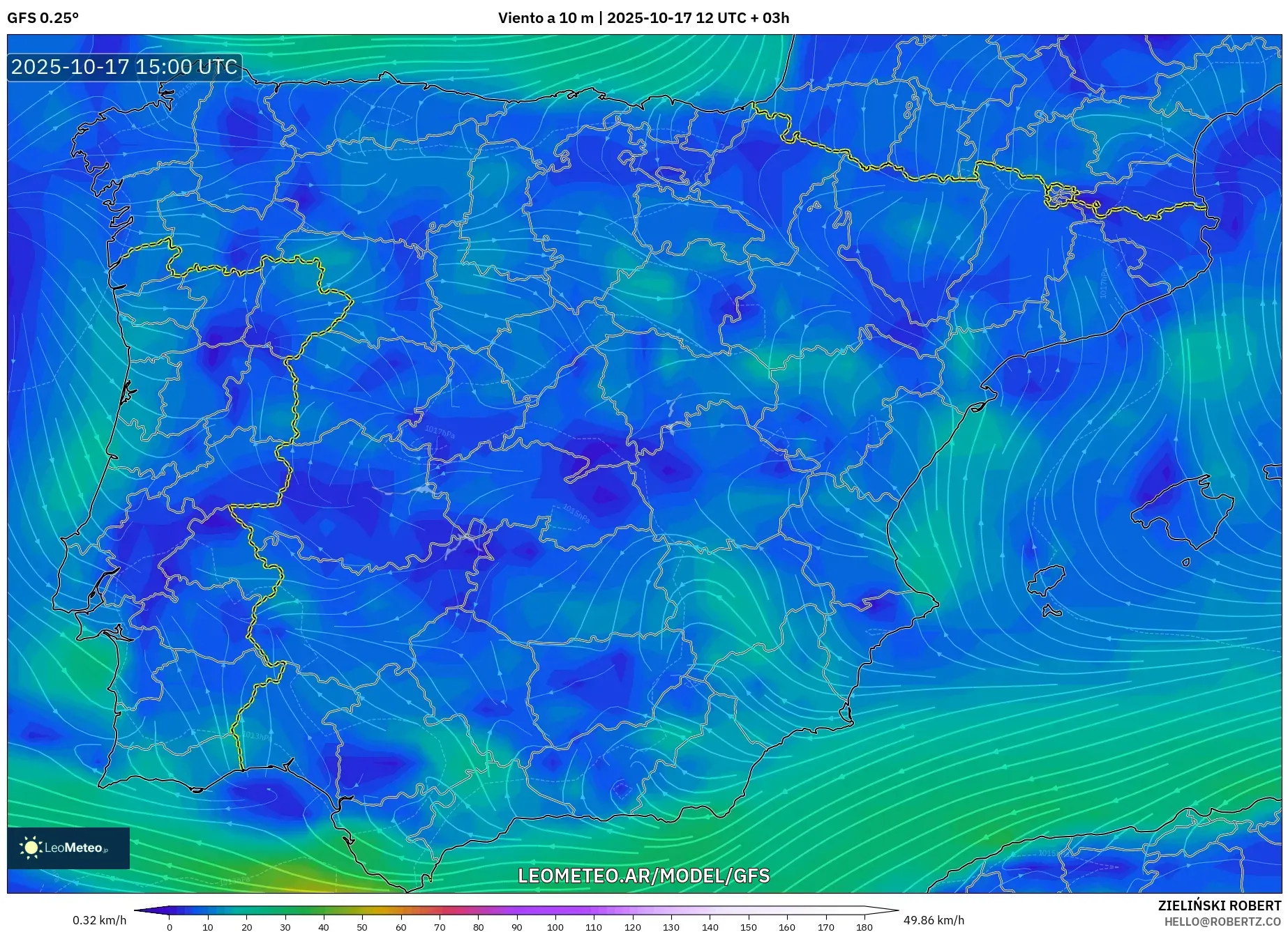GFS model - España, Viento a 10 m GFS model - España, Viento a 10 m