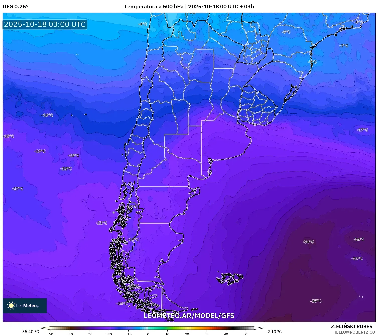 GFS model - Argentina, Temperatura a 500 hPa GFS model - Argentina, Temperatura a 500 hPa
