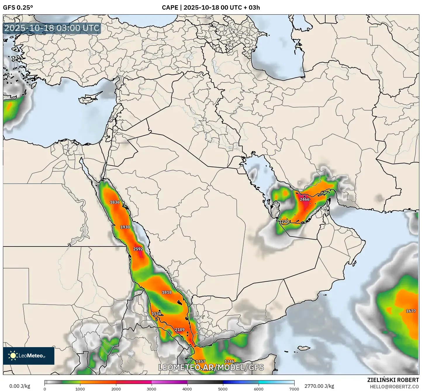 GFS model - Oriente Medio, CAPE GFS model - Oriente Medio, CAPE