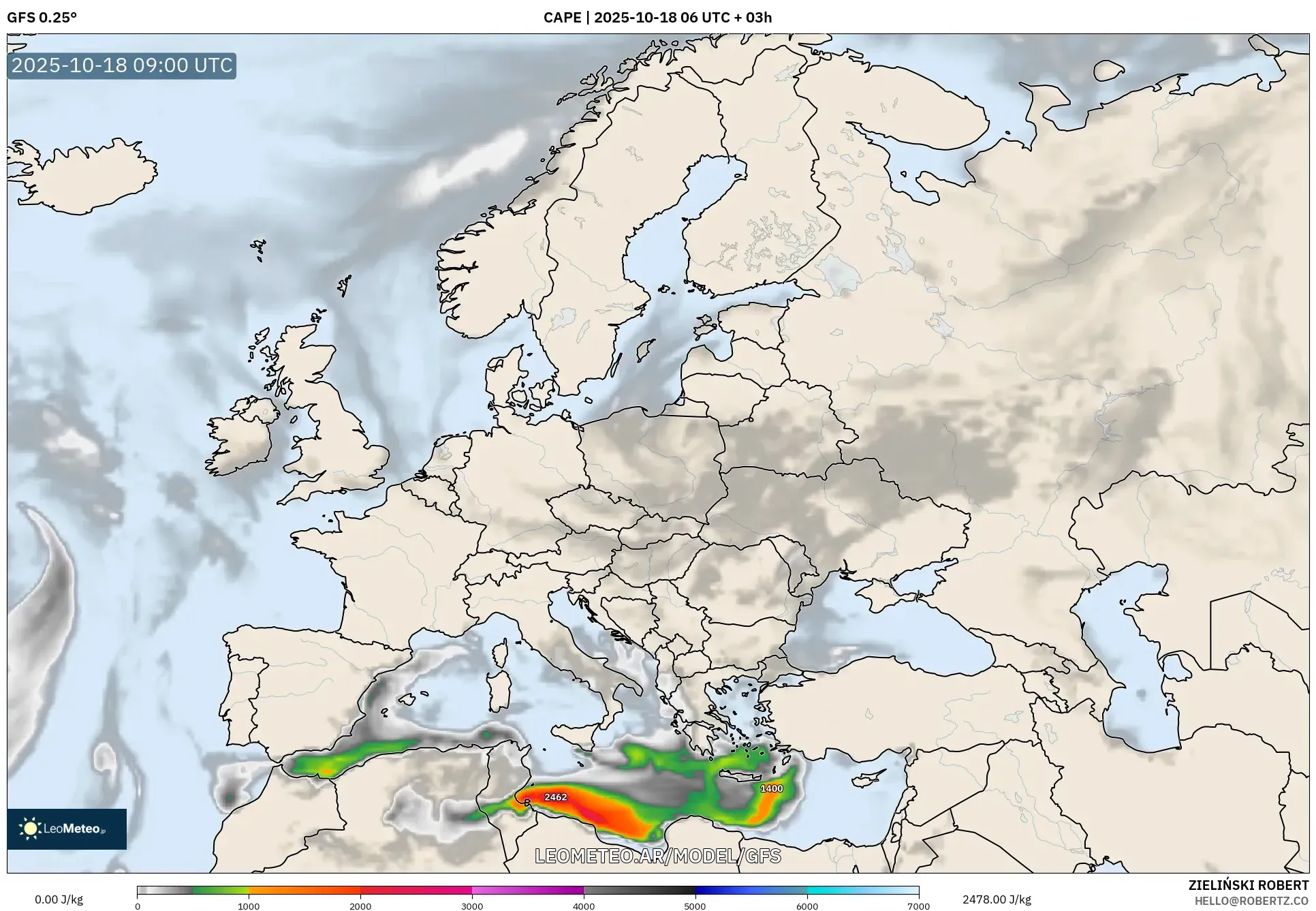 GFS model - Europa, CAPE GFS model - Europa, CAPE
