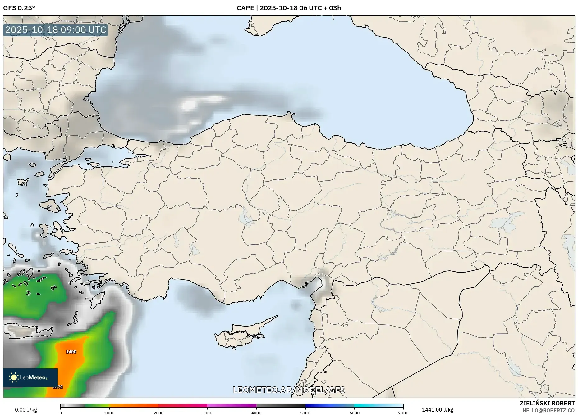 GFS model - Turquía, CAPE GFS model - Turquía, CAPE