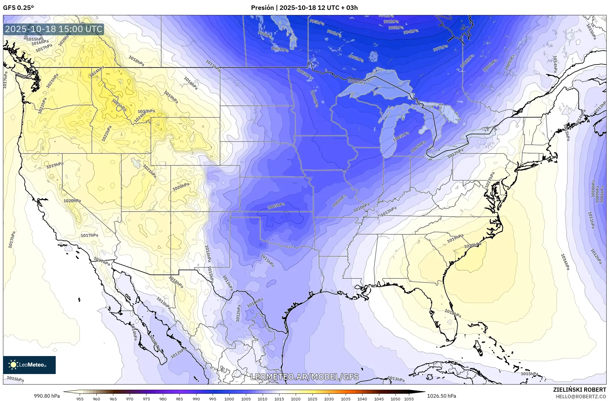GFS model - Estados Unidos, Presión GFS model - Estados Unidos, Presión