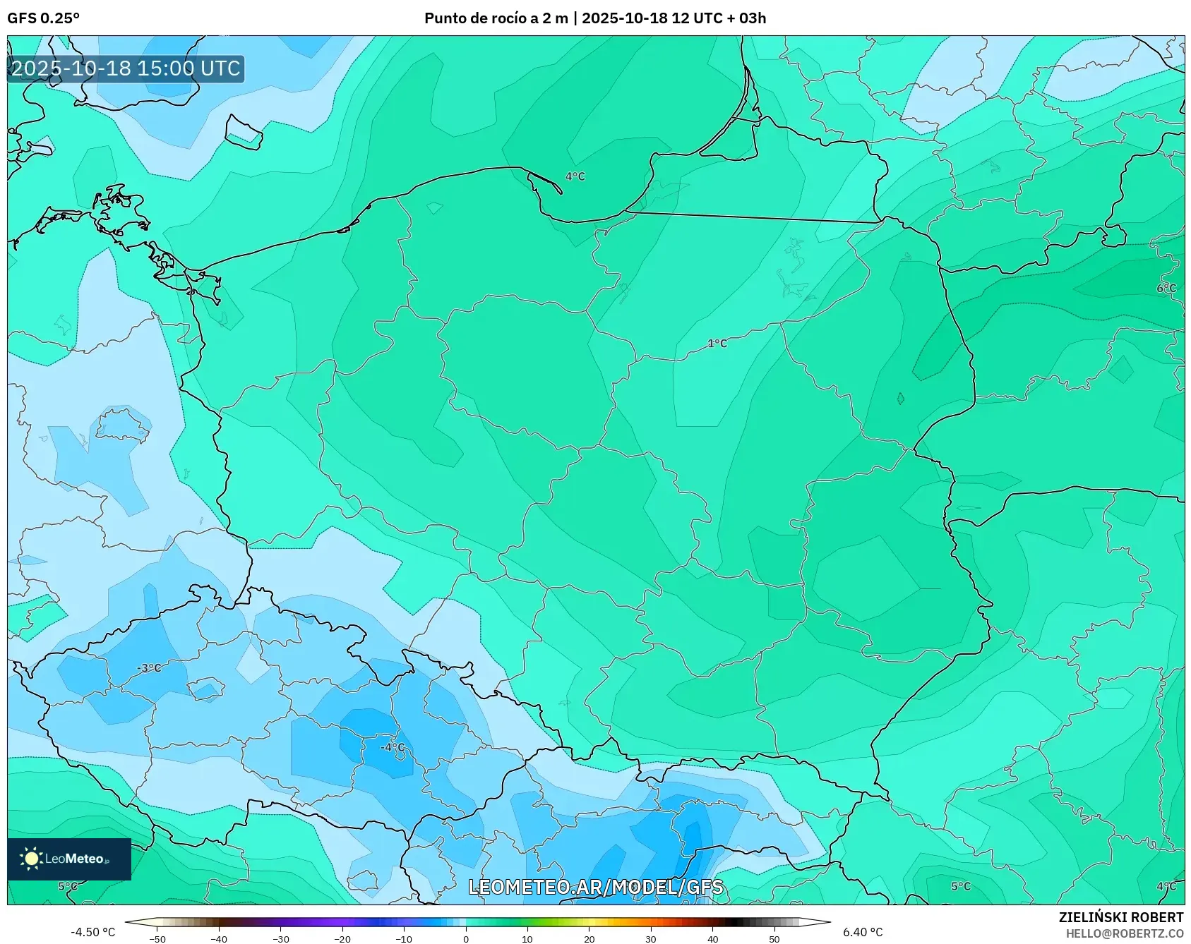GFS model - Polonia, Punto de rocío a 2 m GFS model - Polonia, Punto de rocío a 2 m
