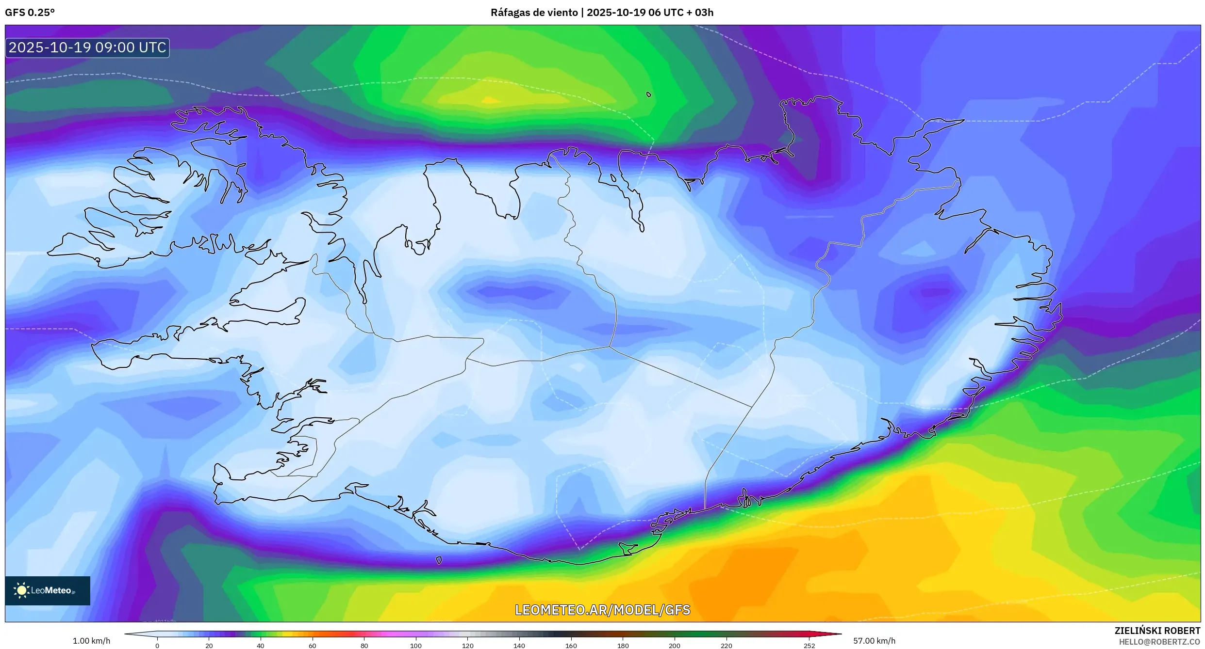 GFS model - Islandia, Ráfagas de viento GFS model - Islandia, Ráfagas de viento