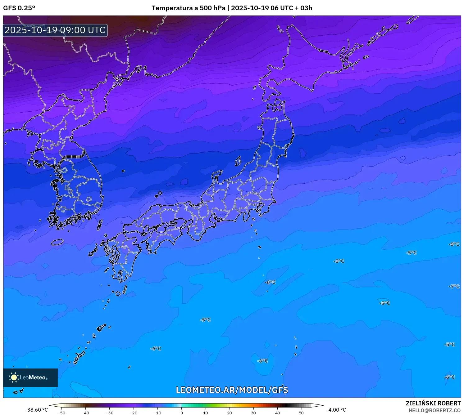 GFS model - Japón, Temperatura a 500 hPa GFS model - Japón, Temperatura a 500 hPa