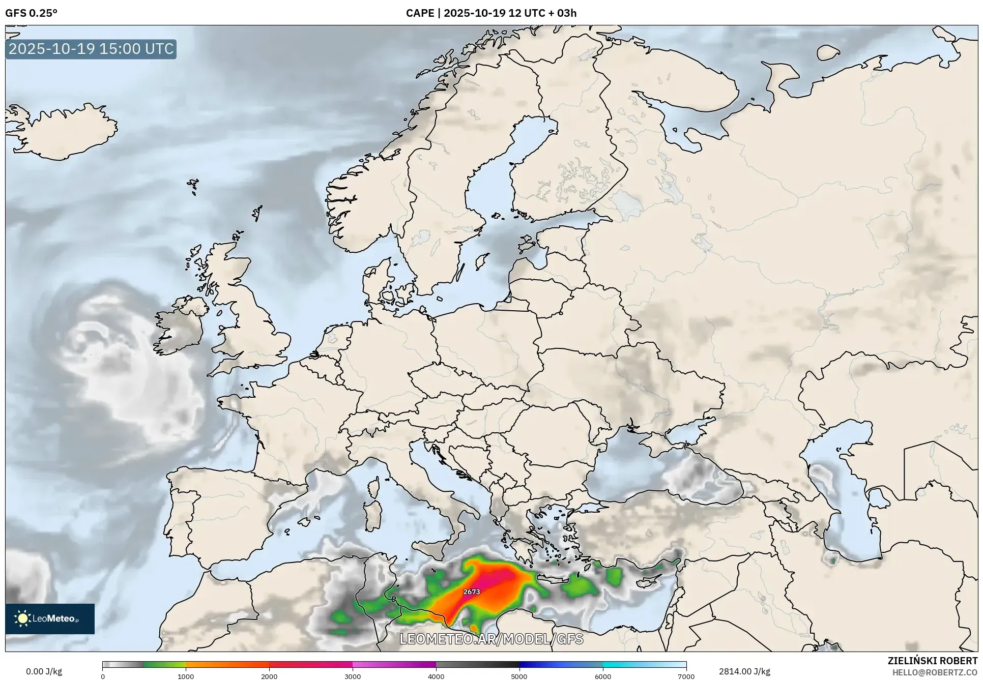 GFS model - Europa, CAPE GFS model - Europa, CAPE