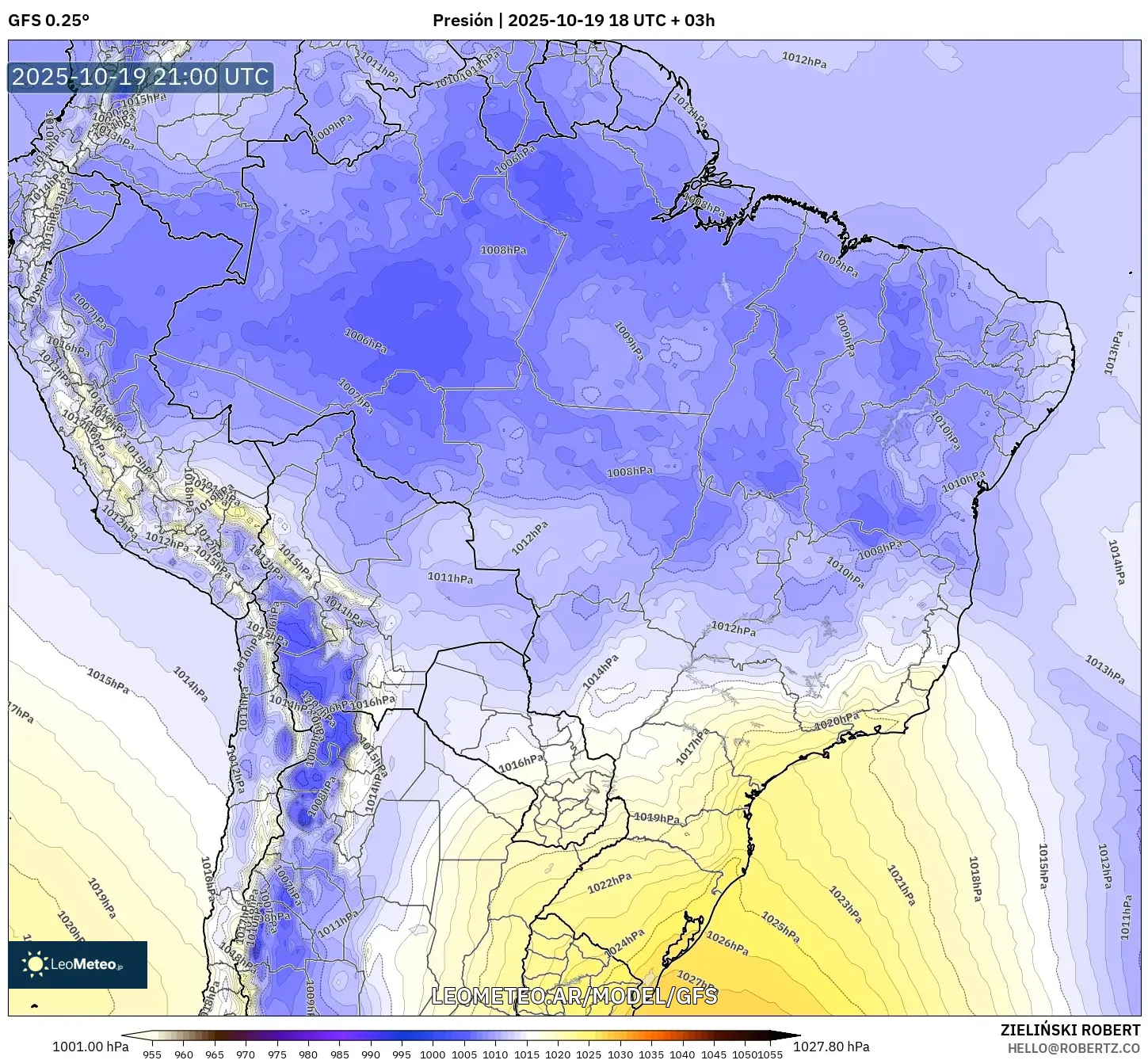 GFS model - Brasil, Presión GFS model - Brasil, Presión