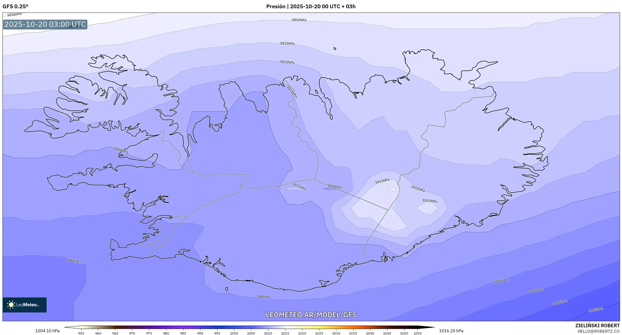 GFS model - Islandia, Presión GFS model - Islandia, Presión