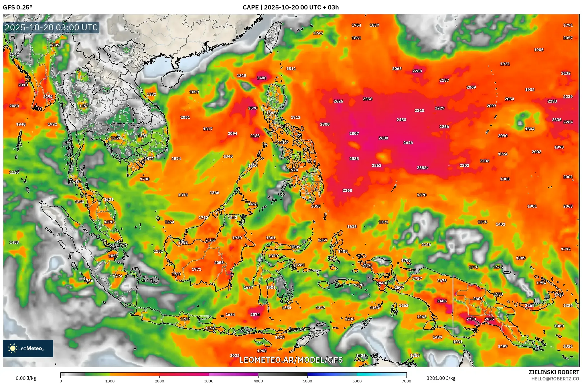 GFS model - Sudeste Asiático, CAPE GFS model - Sudeste Asiático, CAPE