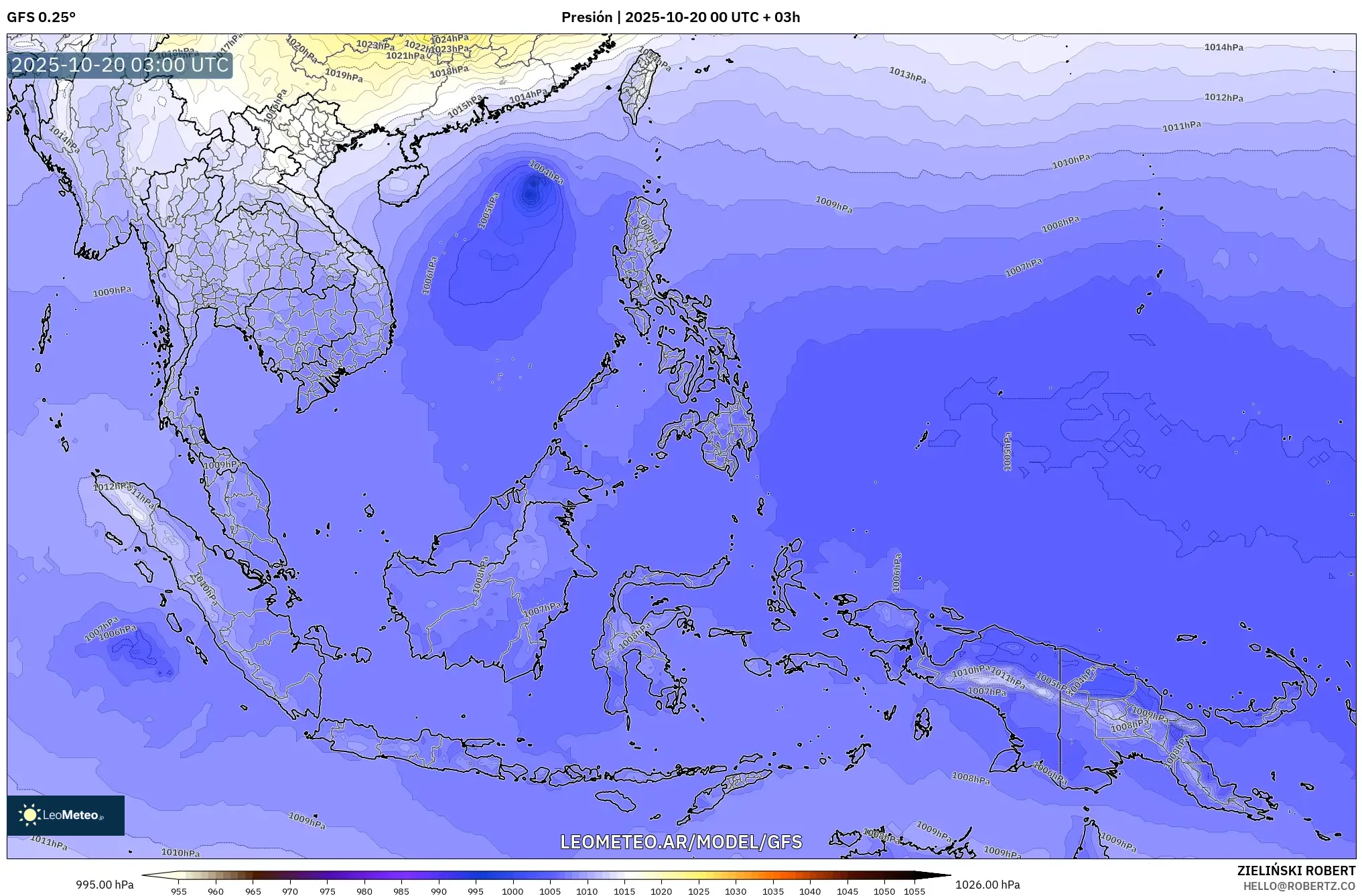 GFS model - Sudeste Asiático, Presión GFS model - Sudeste Asiático, Presión