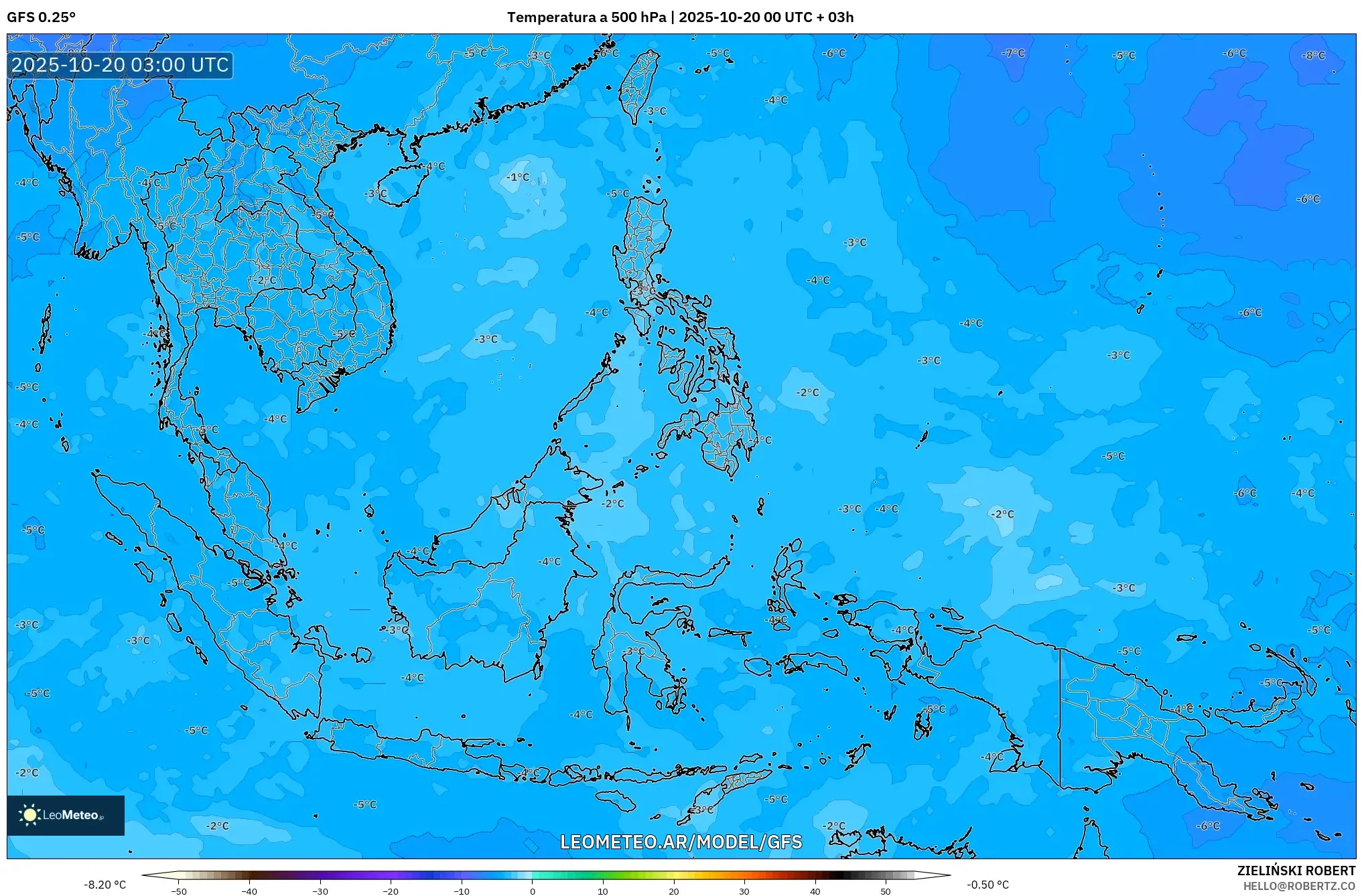 GFS model - Sudeste Asiático, Temperatura a 500 hPa