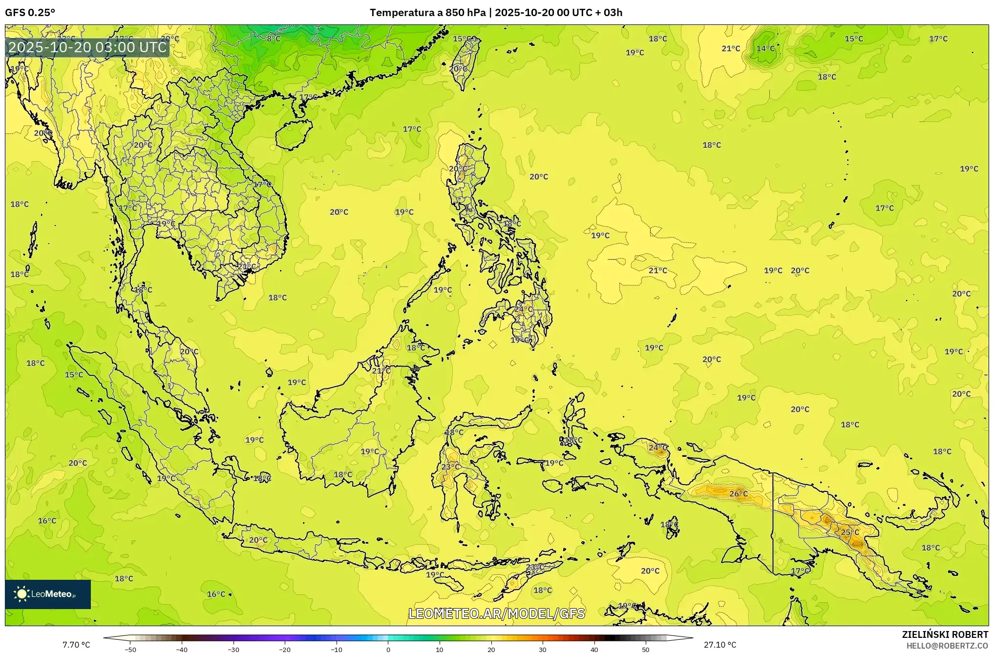 GFS model - Sudeste Asiático, Temperatura a 850 hPa GFS model - Sudeste Asiático, Temperatura a 850 hPa