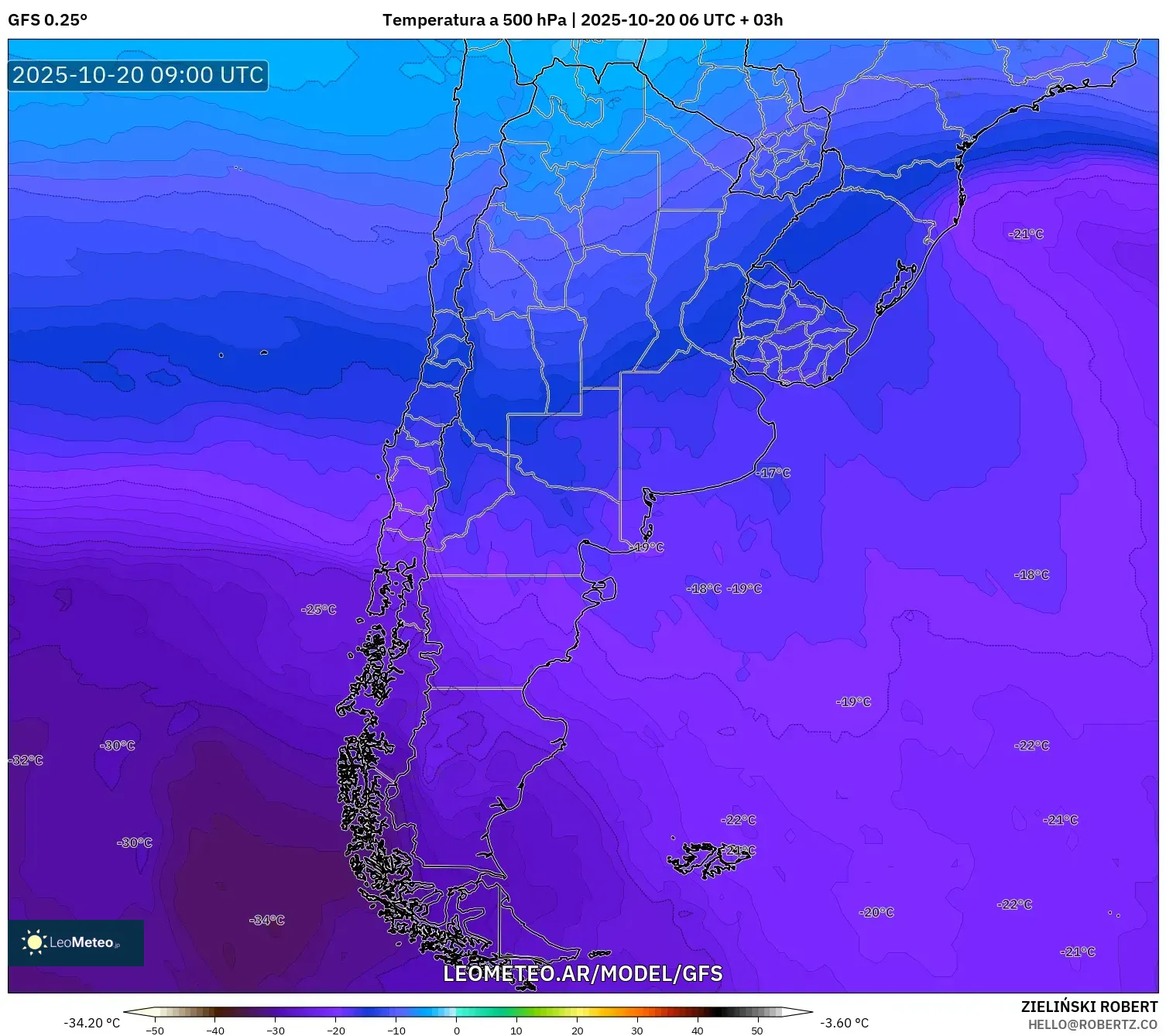 GFS model - Argentina, Temperatura a 500 hPa GFS model - Argentina, Temperatura a 500 hPa