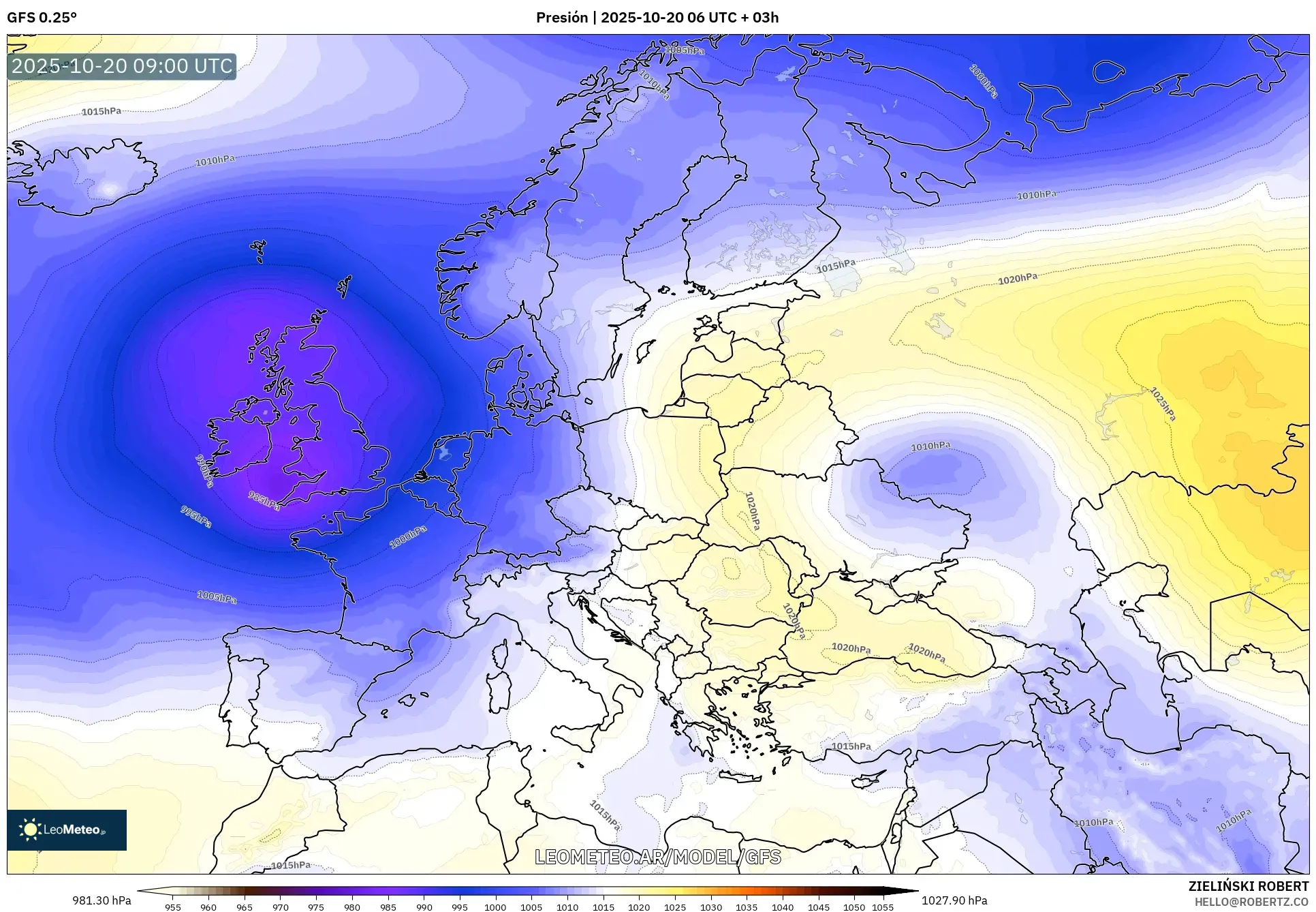 GFS model - Europa, Presión GFS model - Europa, Presión