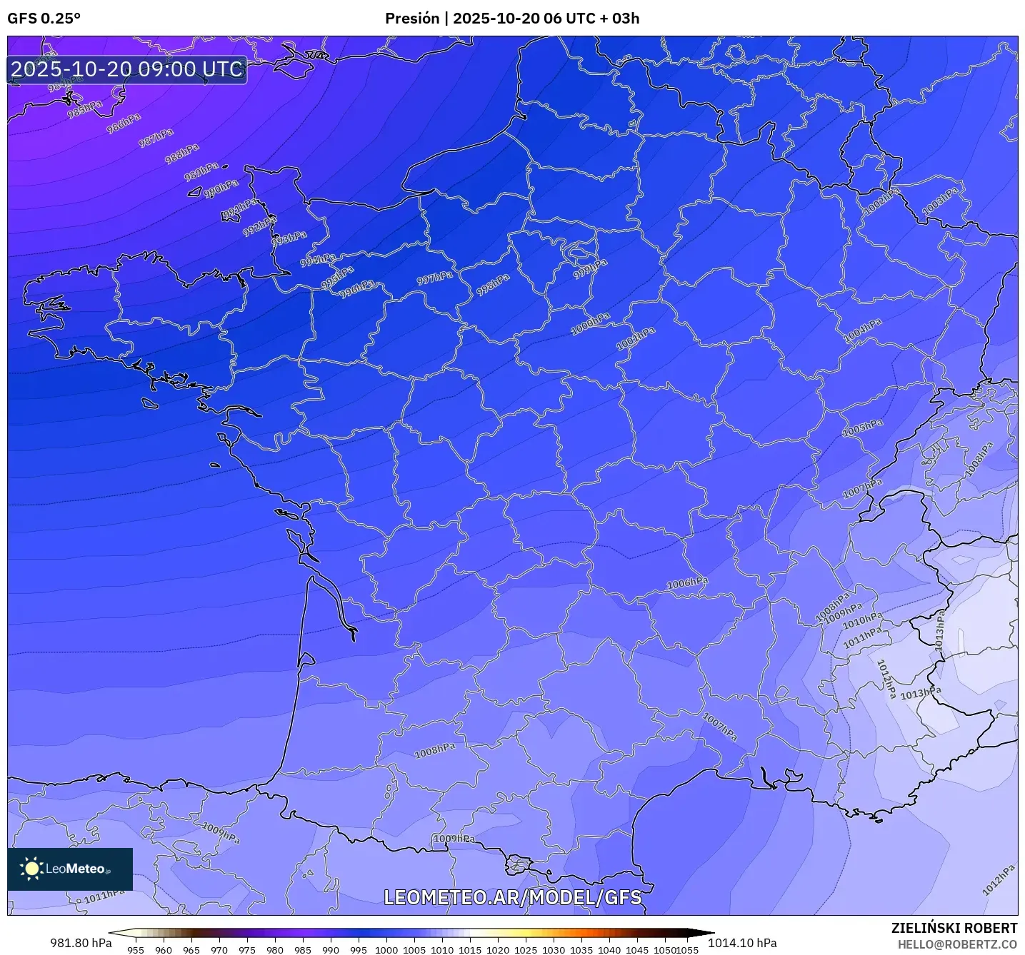 GFS model - Francia, Presión GFS model - Francia, Presión