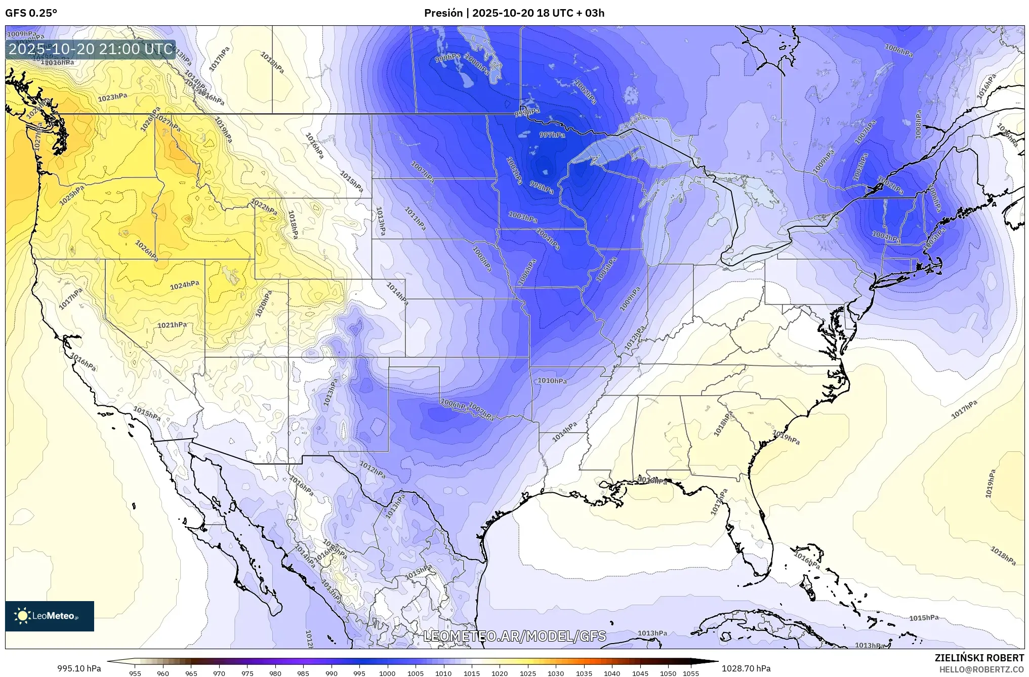 GFS model - Estados Unidos, Presión GFS model - Estados Unidos, Presión