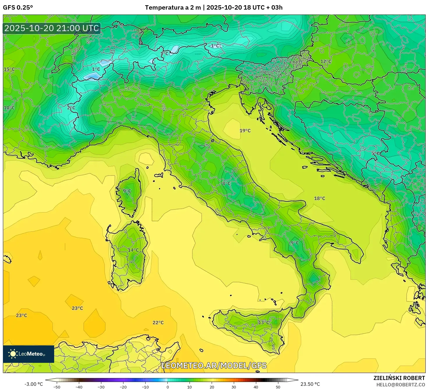 GFS model - Italia, Temperatura a 2 m GFS model - Italia, Temperatura a 2 m