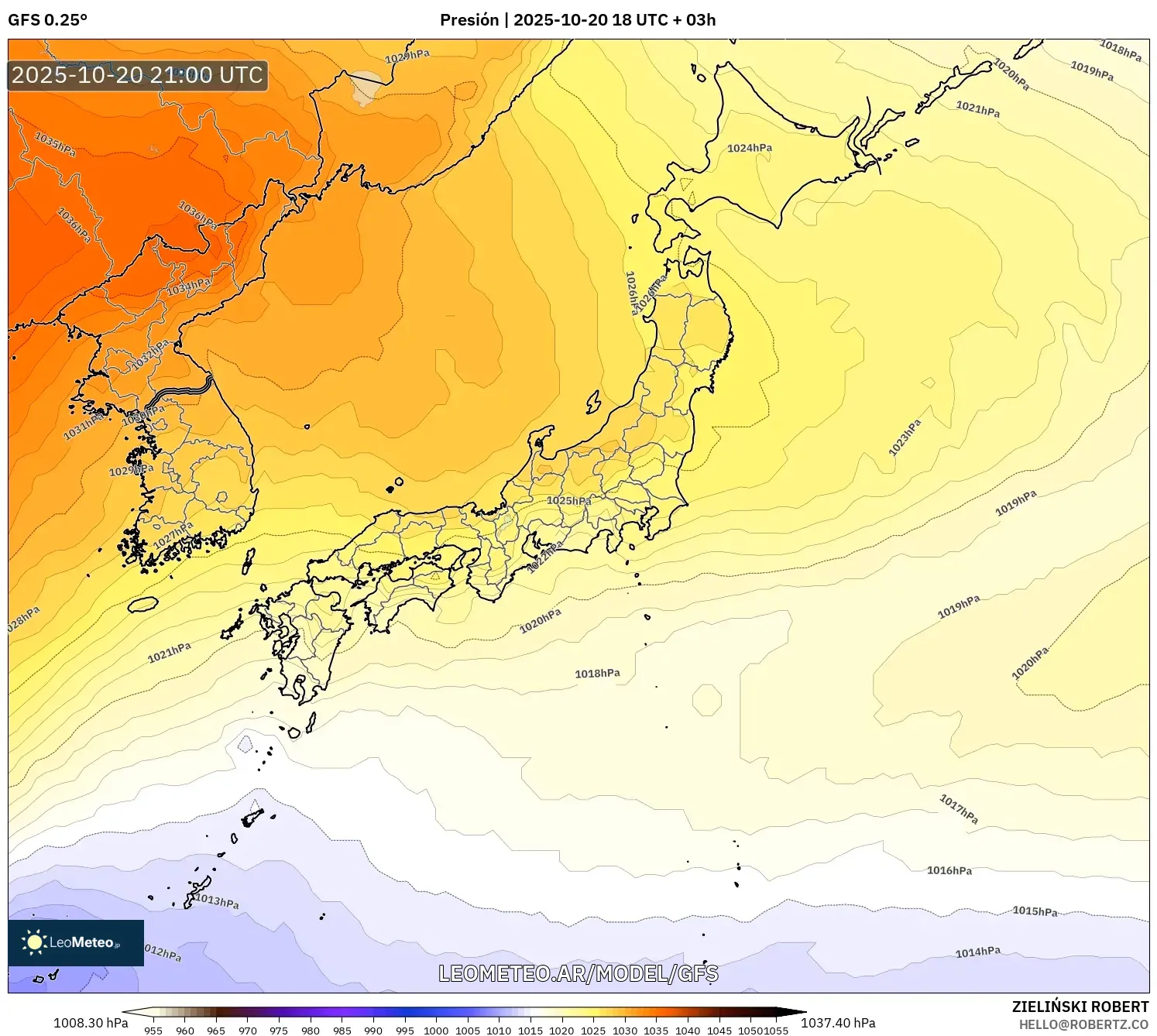 GFS model - Japón, Presión GFS model - Japón, Presión