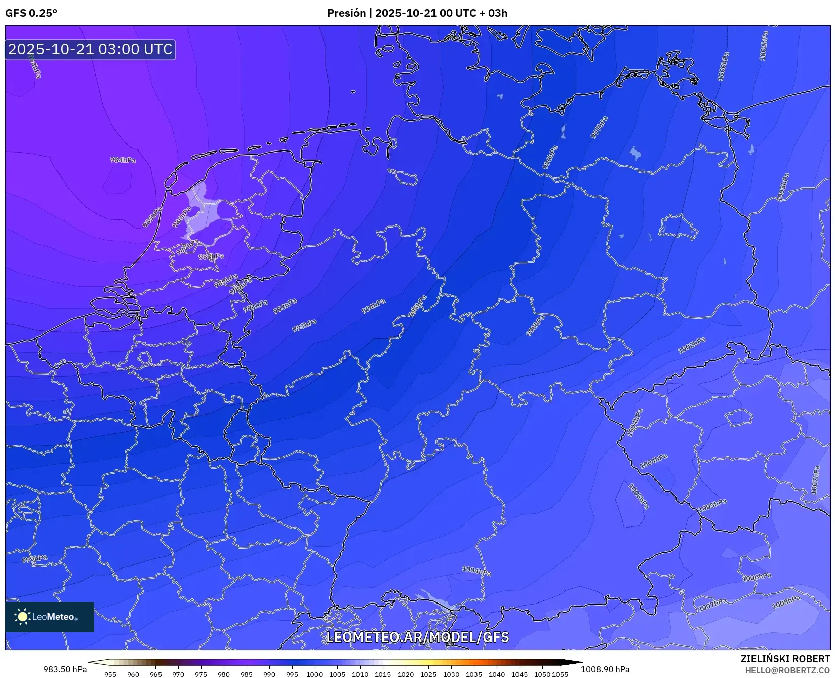 GFS model - Alemania, Presión GFS model - Alemania, Presión